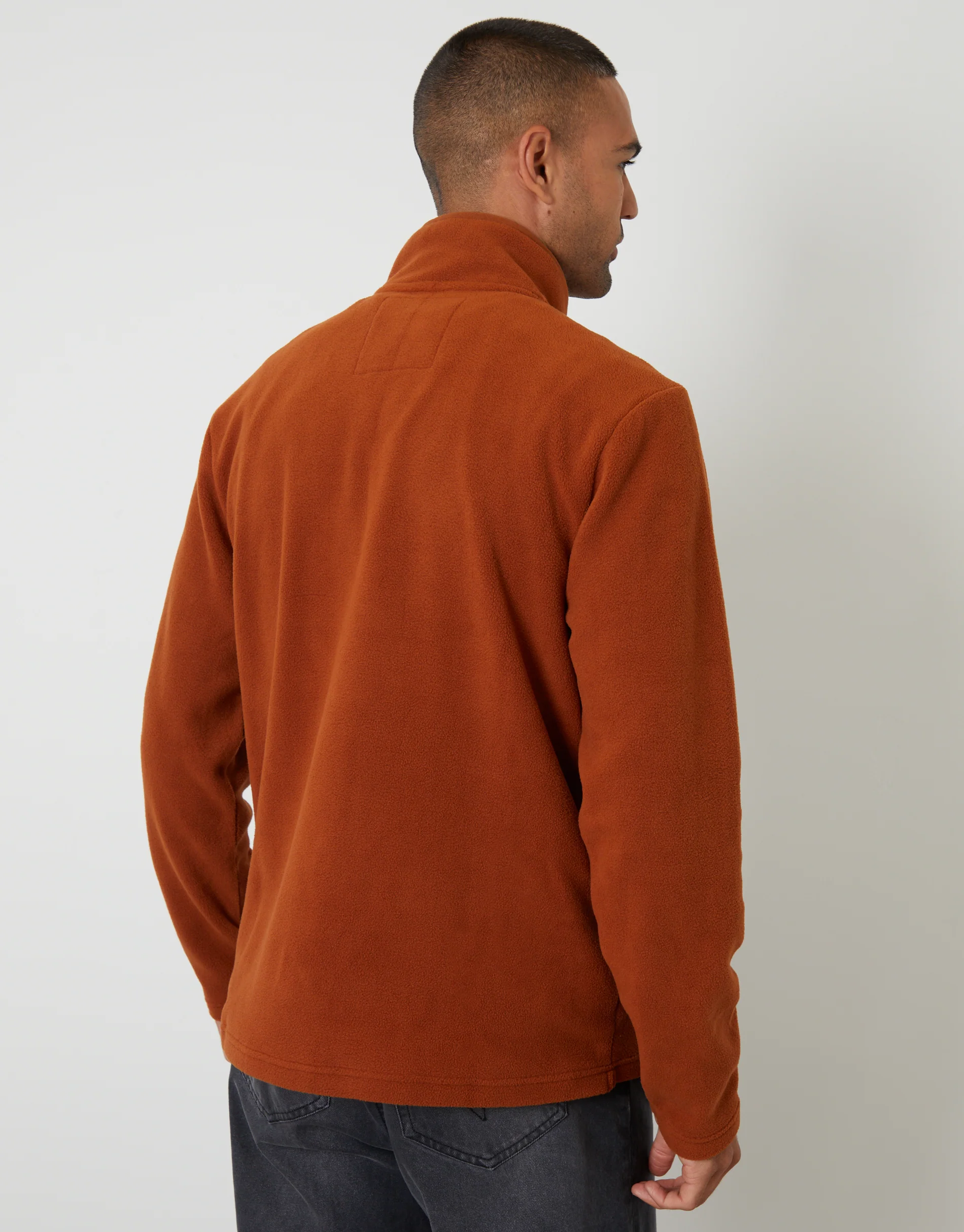 Quarter Zip Microfleece Sweatshirt in Rust Orange - Image 2