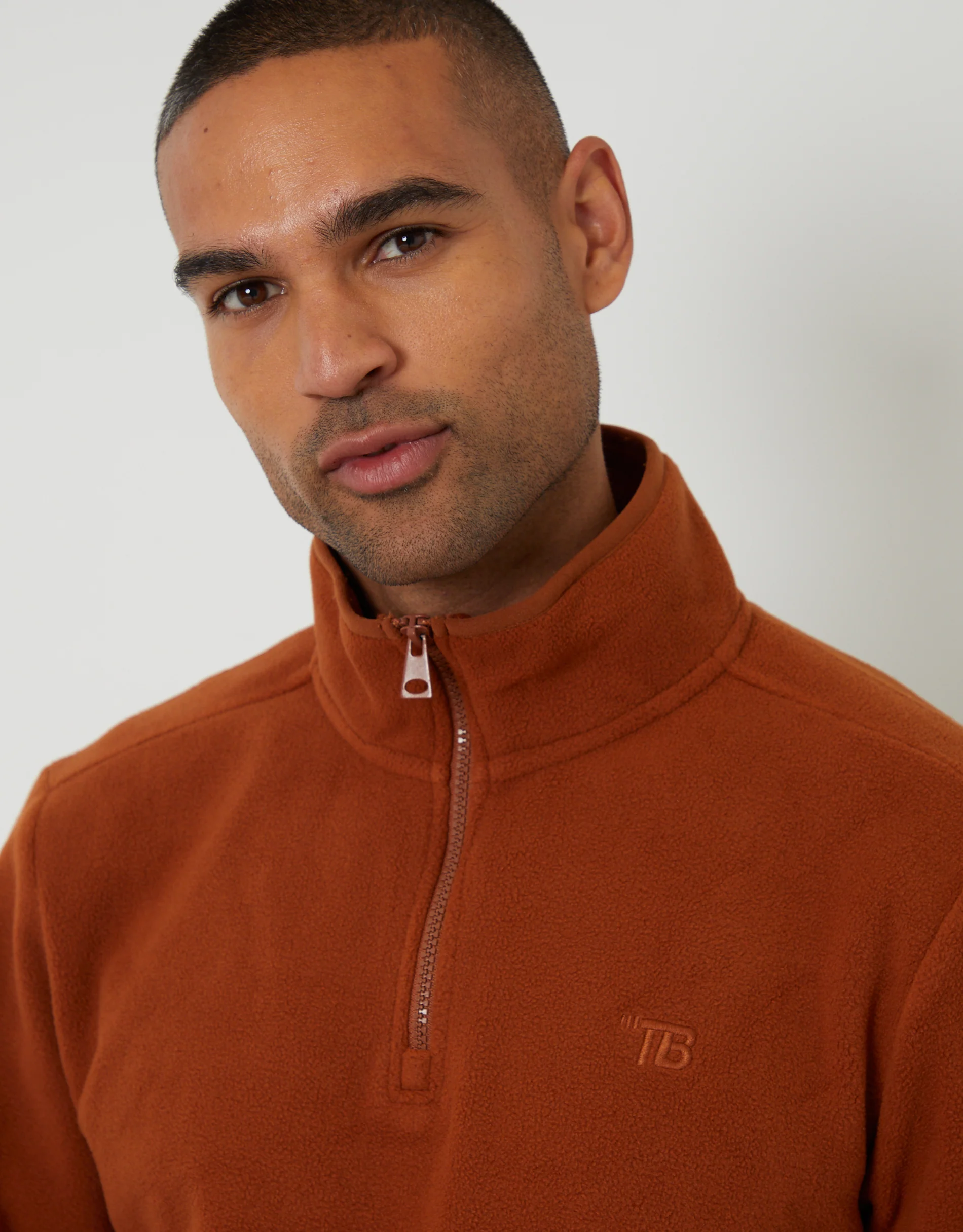 Quarter Zip Microfleece Sweatshirt in Rust Orange - Image 4