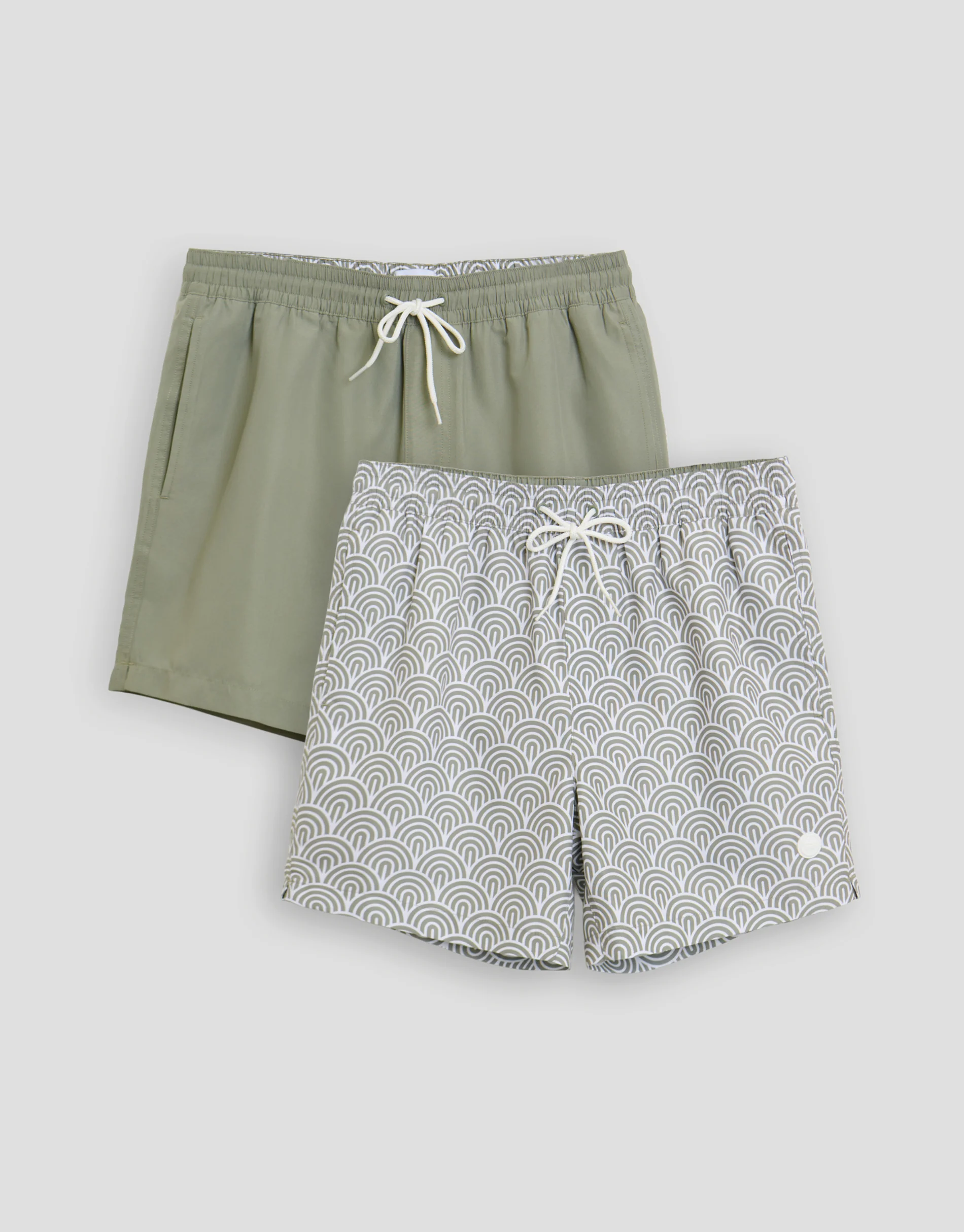 2 Pack Geo Arch Print Quick Dry Swim Shorts in Sage Green