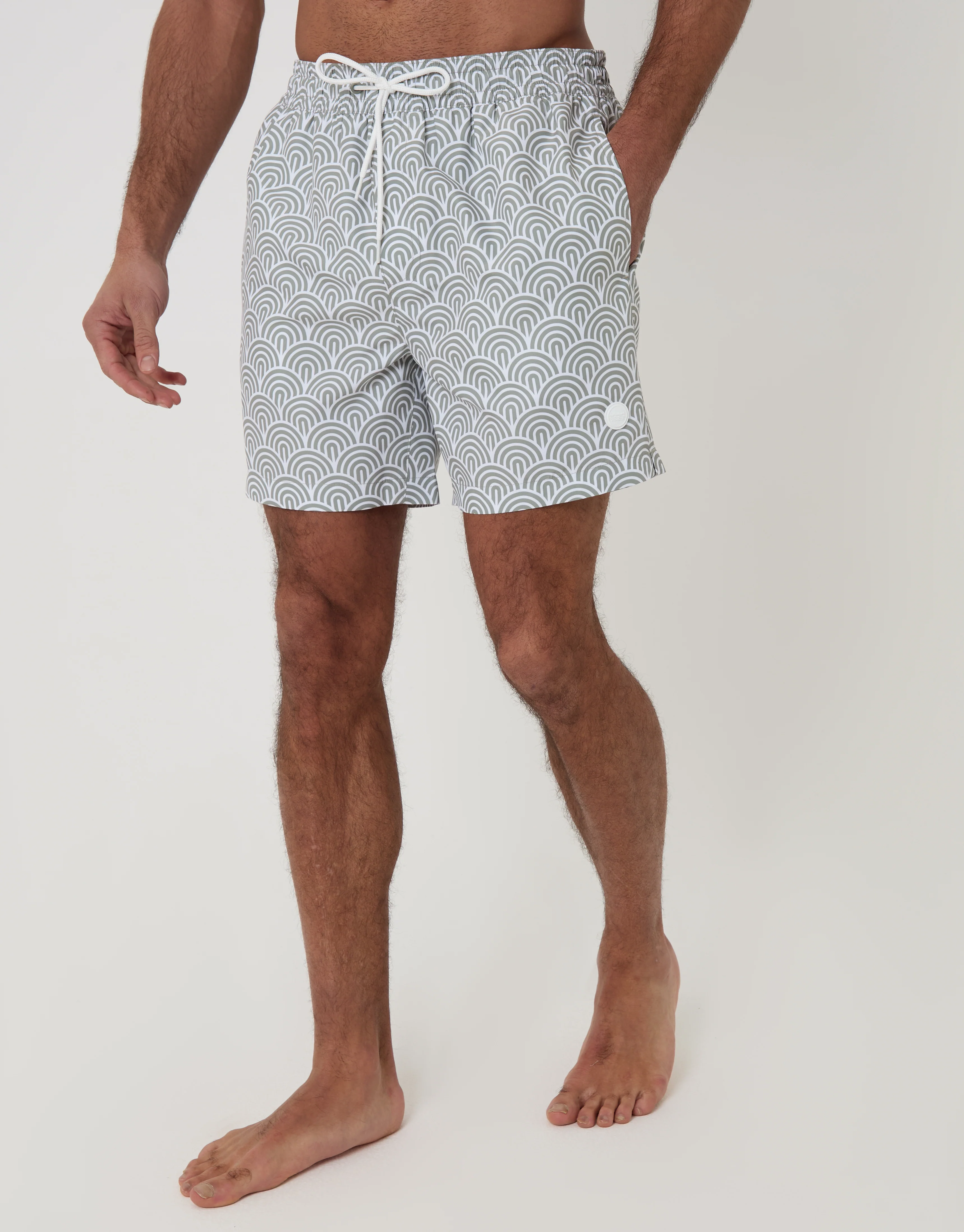 2 Pack Geo Arch Print Quick Dry Swim Shorts in Sage Green - Image 2