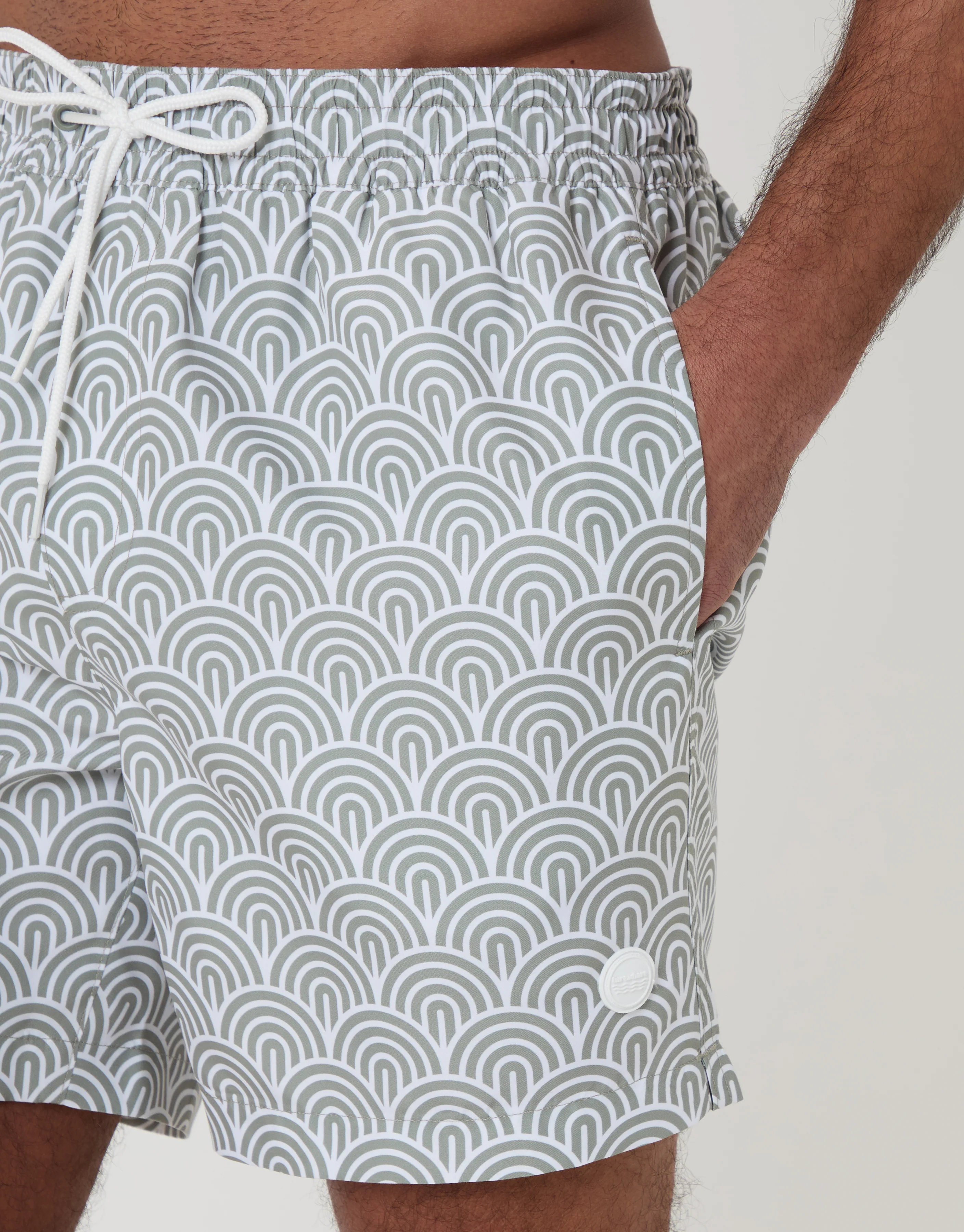 2 Pack Geo Arch Print Quick Dry Swim Shorts in Sage Green - Image 5