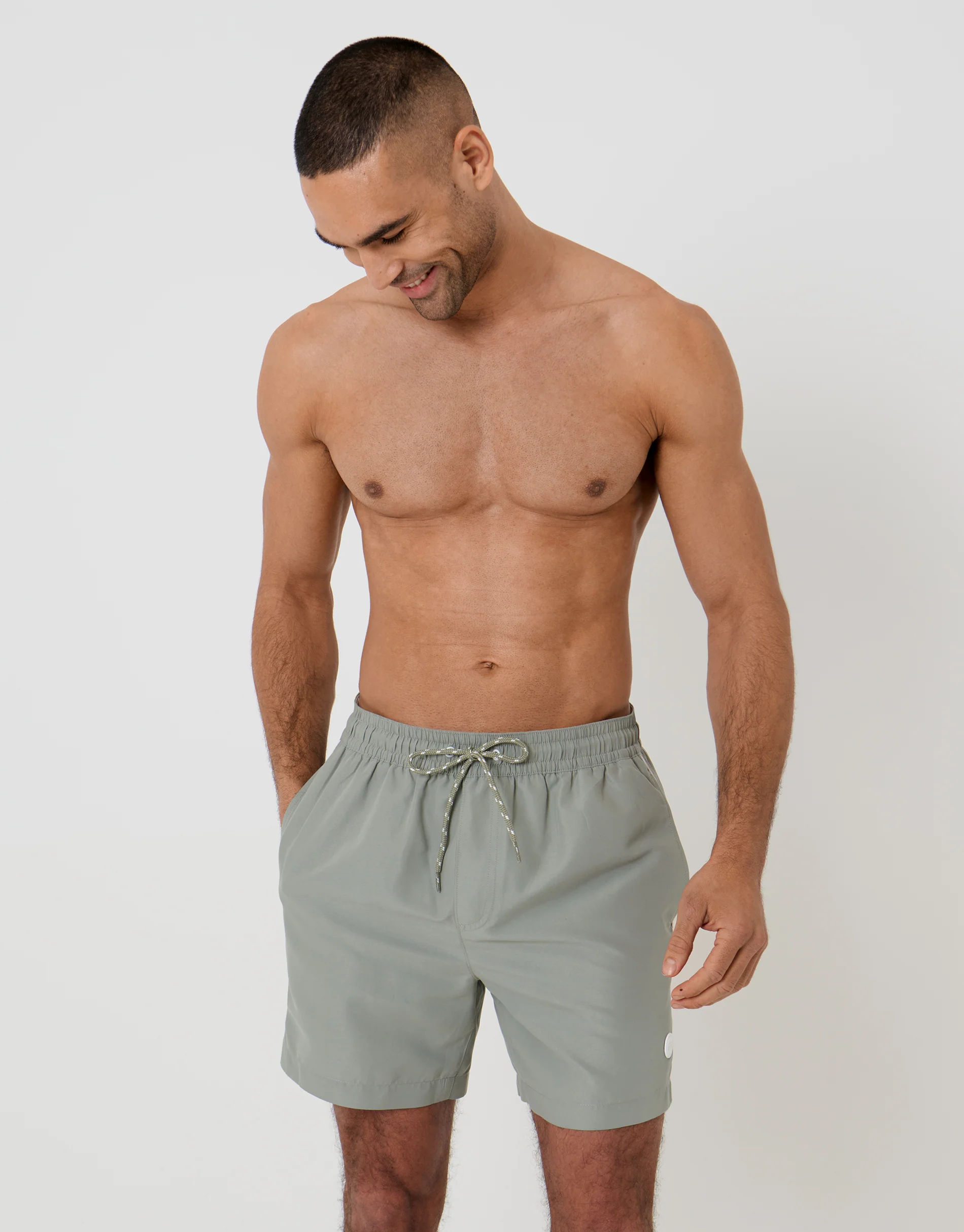 Contrast Piping Quick Dry Swim Shorts in Sage Green - Image 3