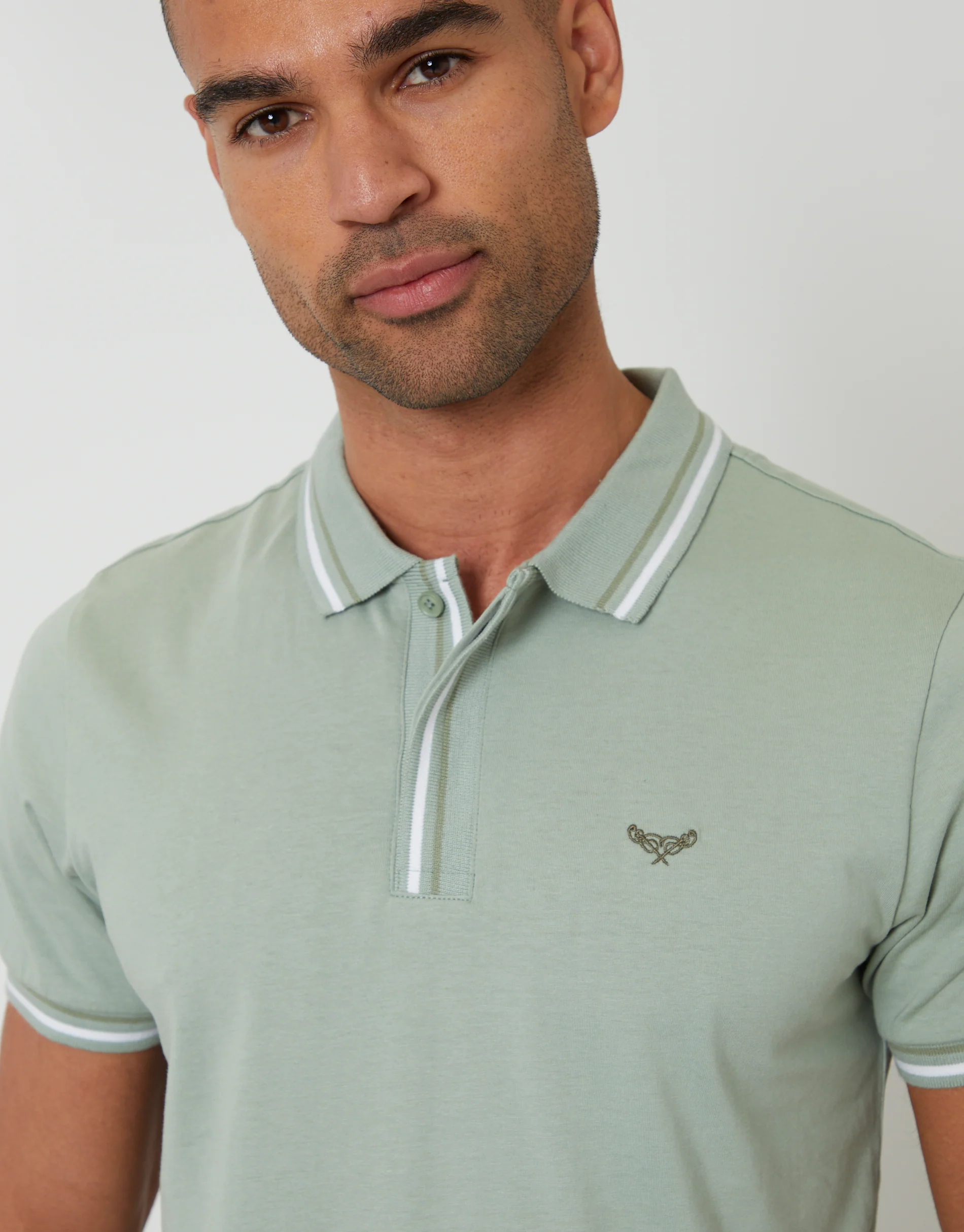 Contrast Tipping Hidden Placket Polo Shirt in Sage Green - Image 4