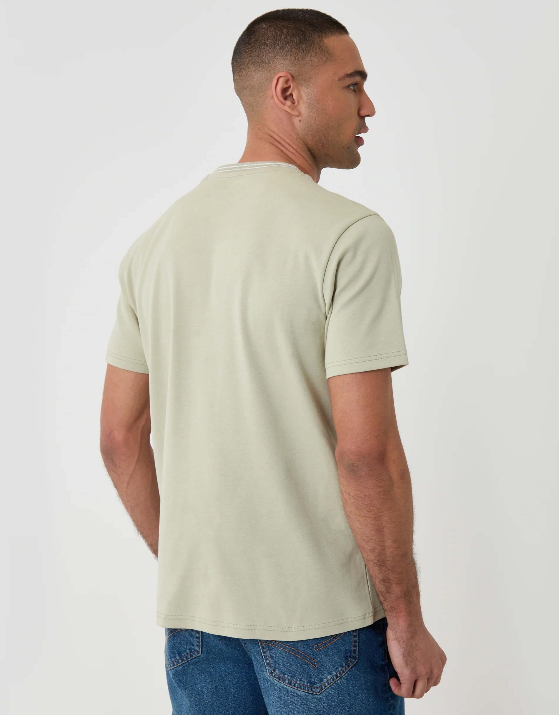 Cotton Crew Neck Script T-Shirt in Sage Green - Image 2
