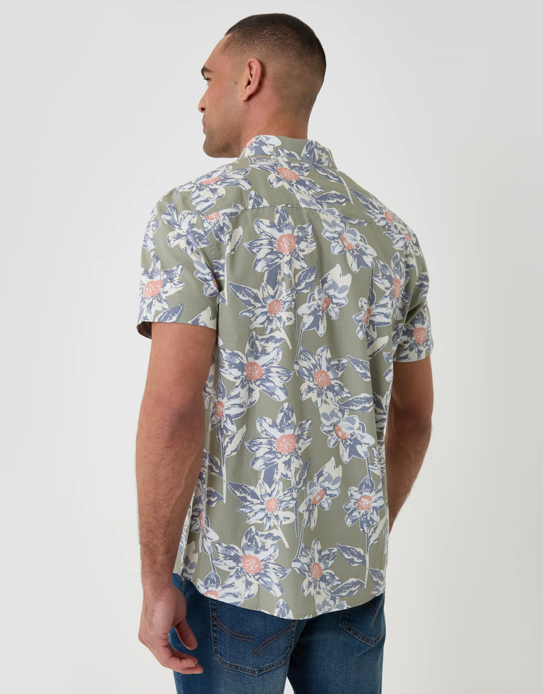 Floral Print Short Sleeve Shirt in Sage Green - Image 3