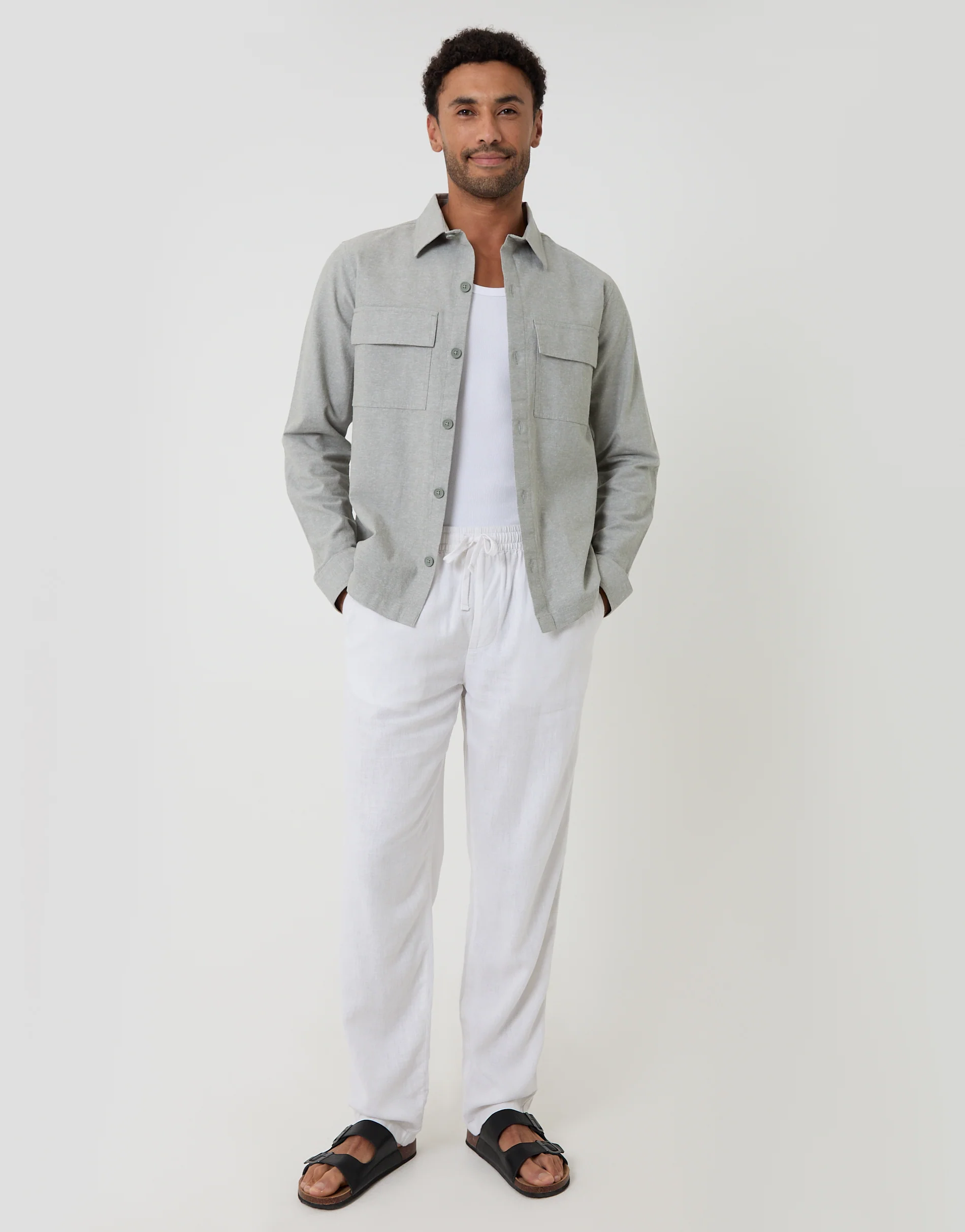Linen Blend Lightweight Shacket in Soft Sage Green - Image 3