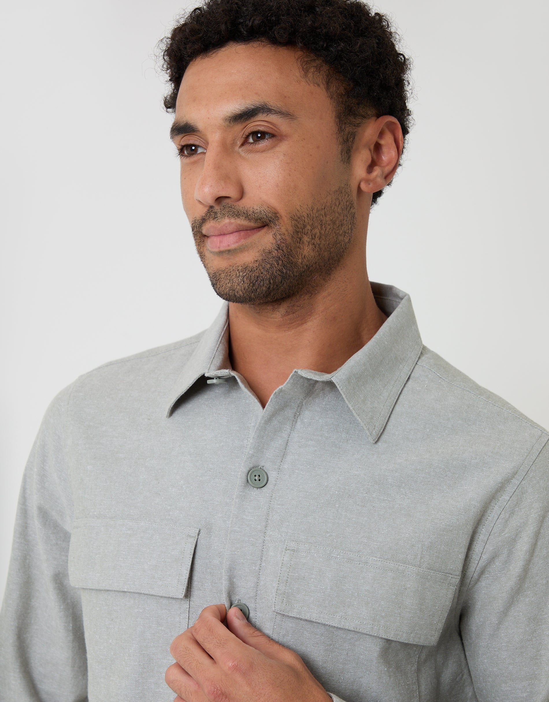 Linen Blend Lightweight Shacket in Soft Sage Green - Image 4