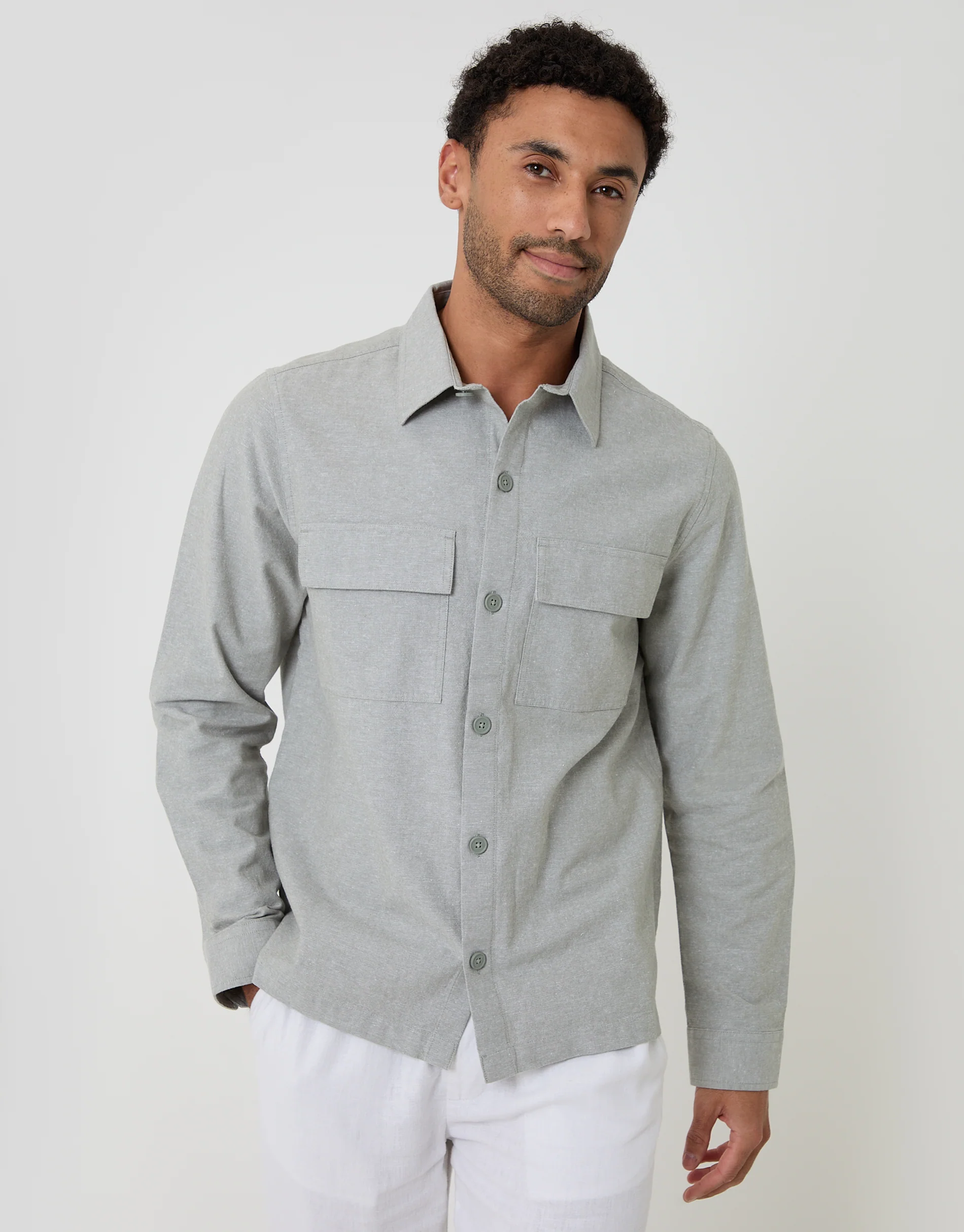 Linen Blend Lightweight Shacket in Soft Sage Green - Image 5