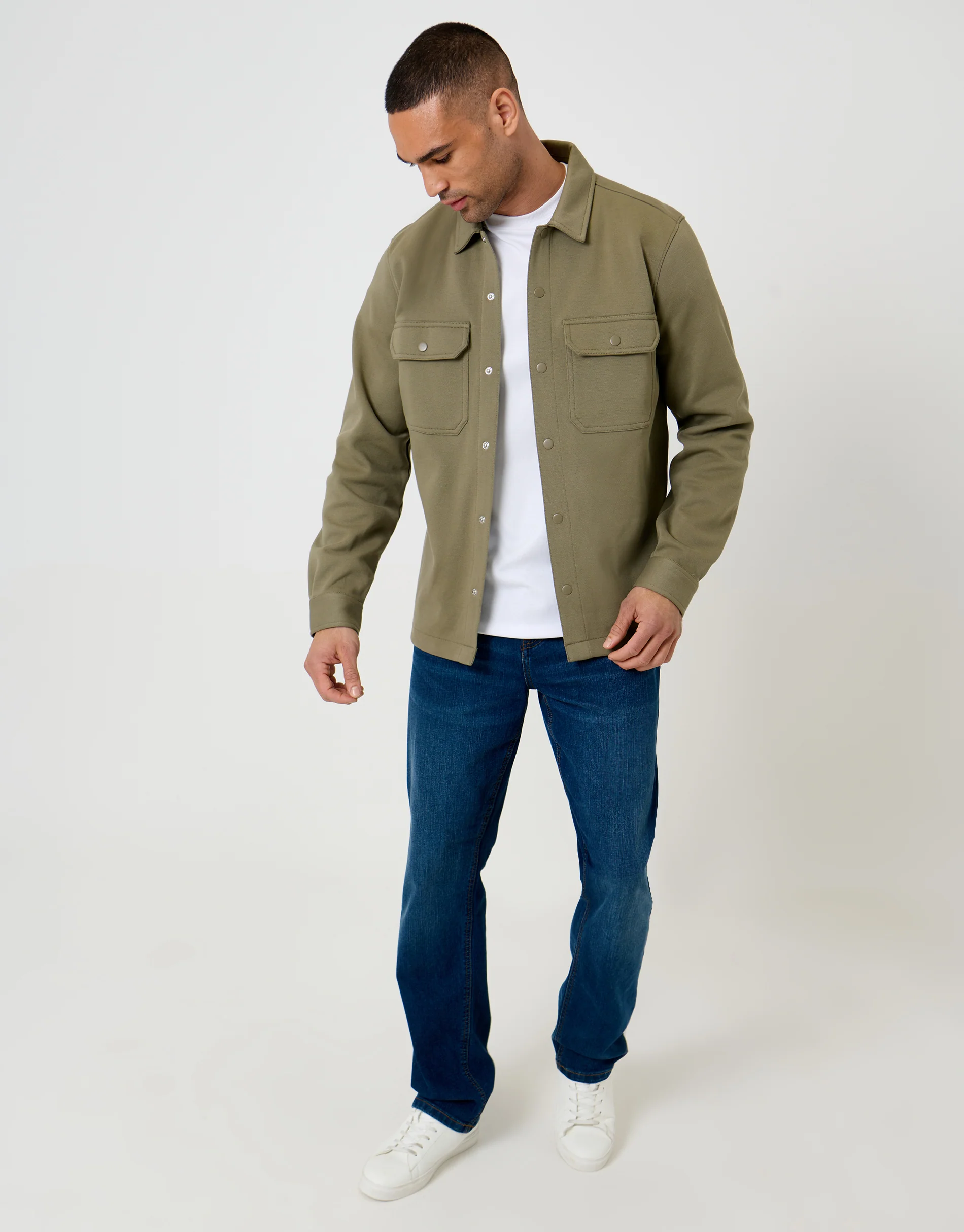 Pique Popper Fastening Shacket in Sage Green - Image 3