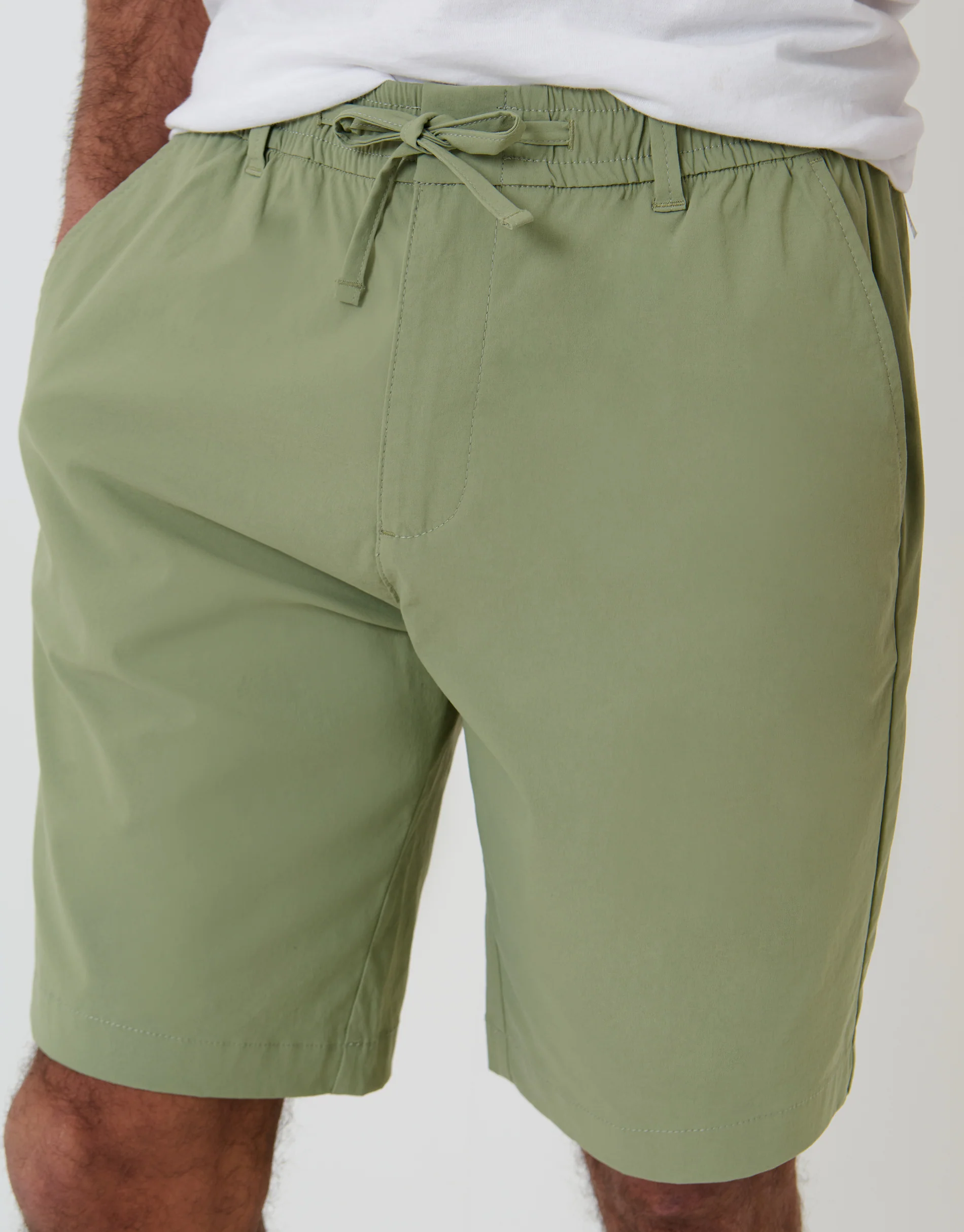 Regular Fit Elasticated Waist Stretch Chino Shorts in Sage Green - Image 4