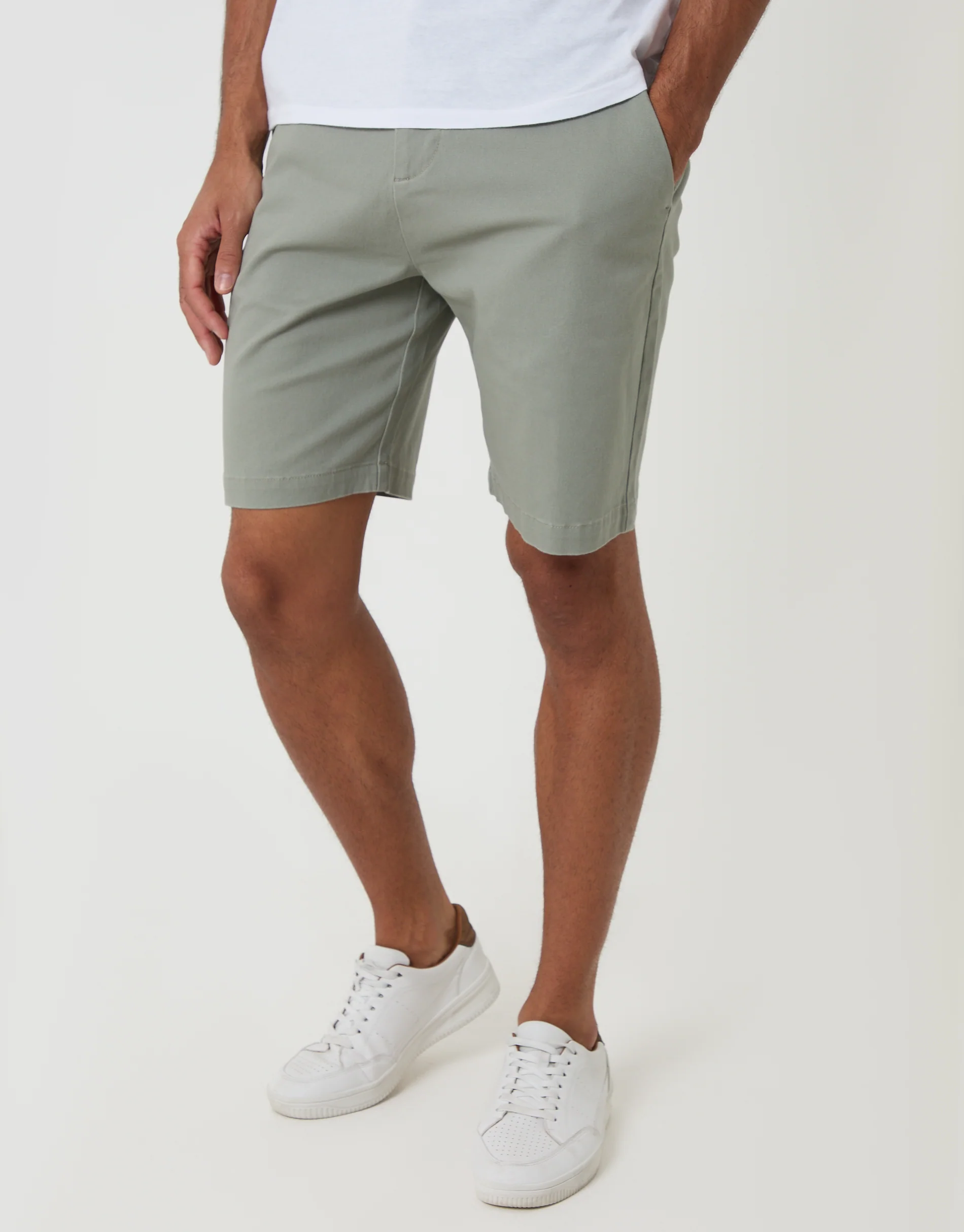 Regular Fit Stretch 3 Pocket Chino Shorts in Sage Green - Image 4