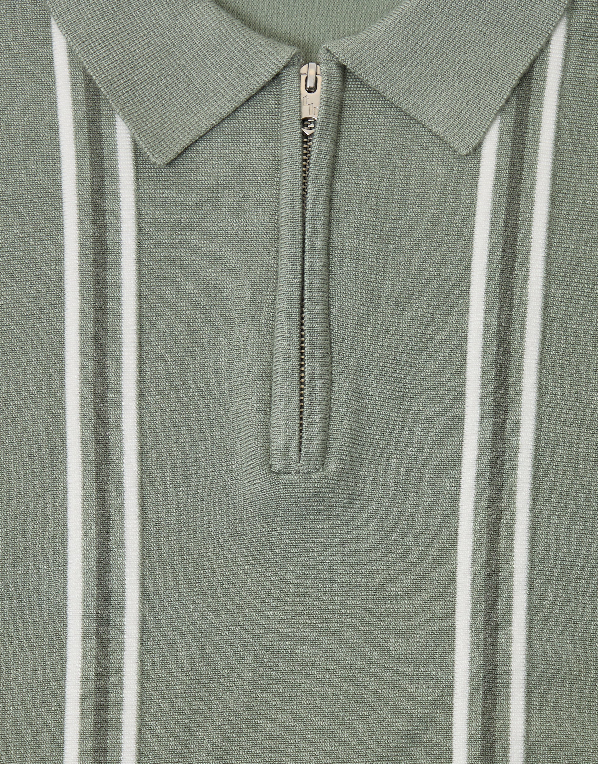 Quarter Zip Knitted Polo in Sage Green Stripe - Image 5