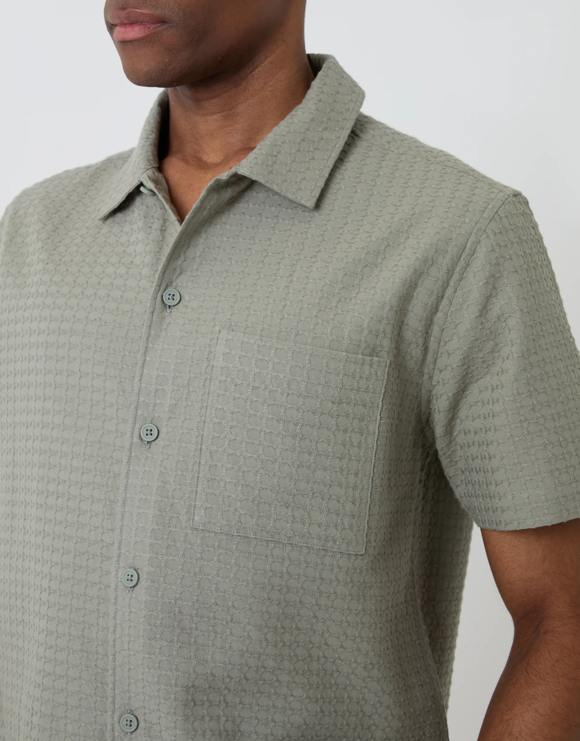 Textured Cotton Short Sleeve Shirt in Sage Green - Image 4