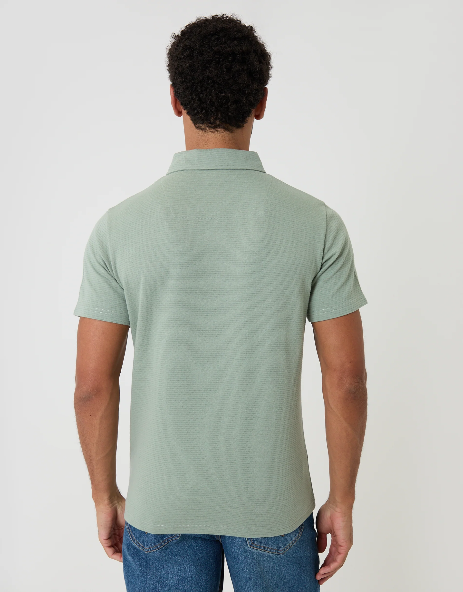 Textured Hidden Placket Polo Shirt in Sage Green - Image 2