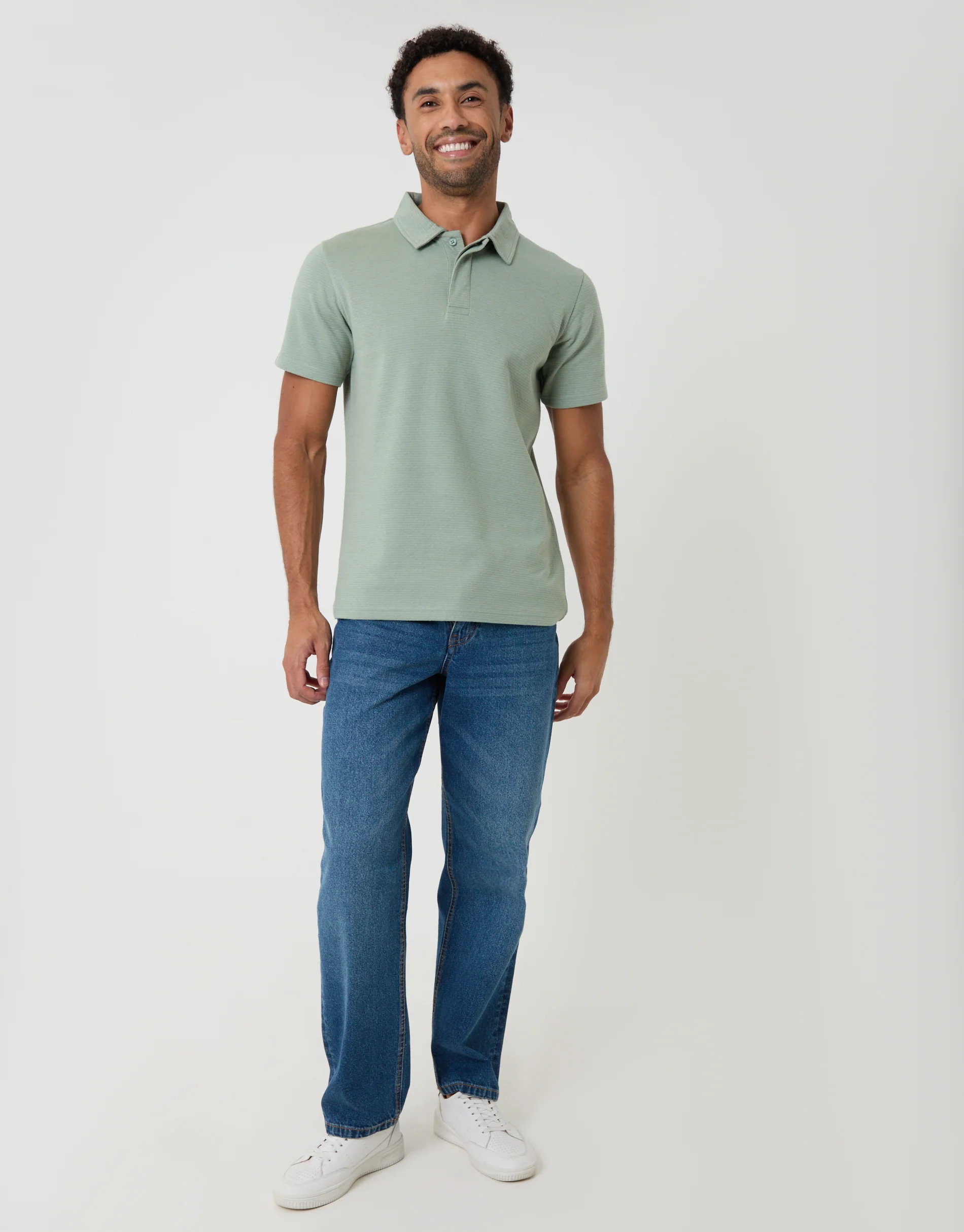Textured Hidden Placket Polo Shirt in Sage Green - Image 3