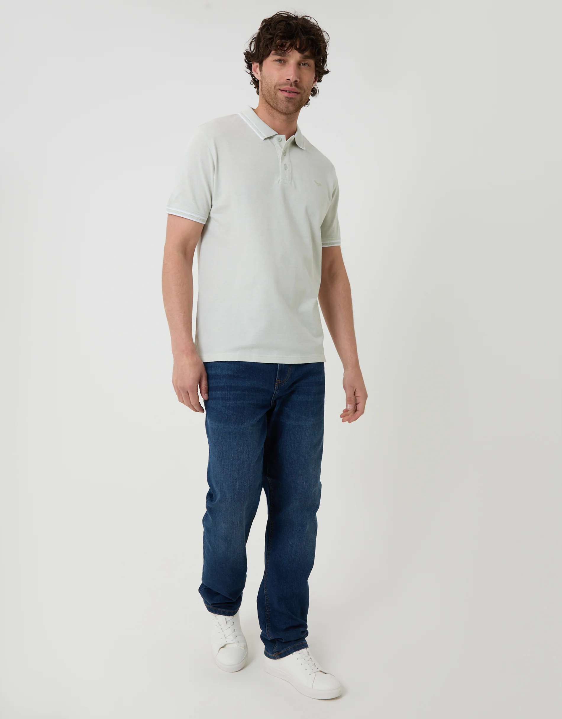 Two Tone Cotton Pique Polo Shirt in Light Blue - Image 3