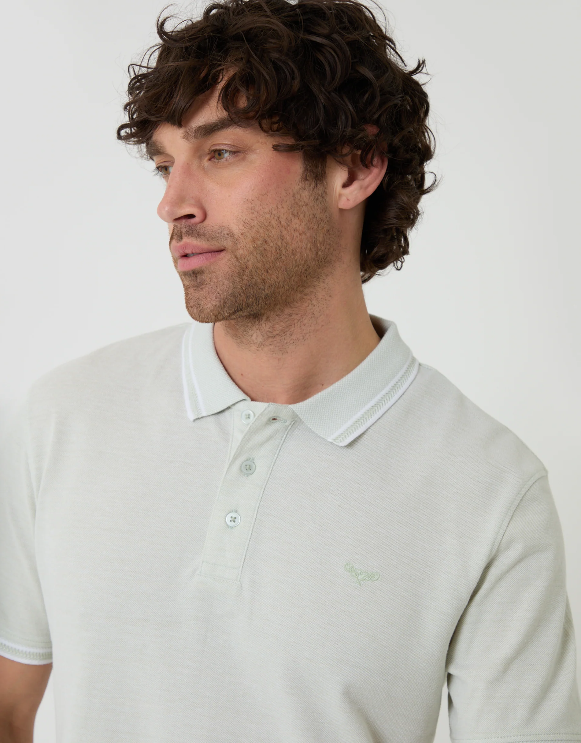 Two Tone Cotton Pique Polo Shirt in Light Blue - Image 4