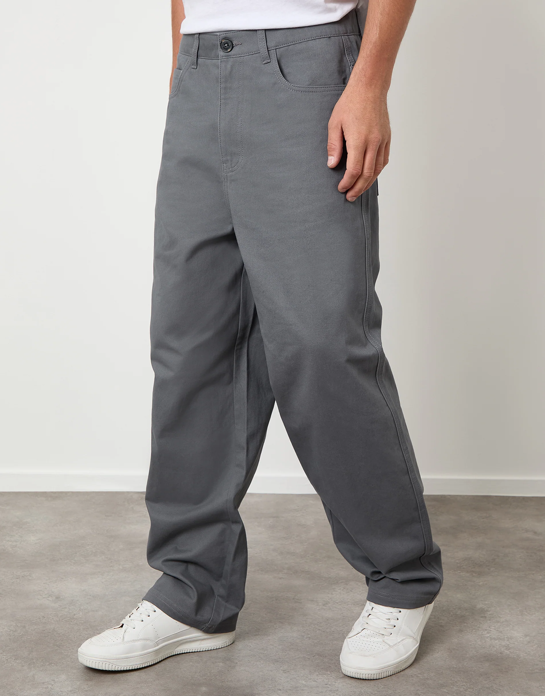 Baggy Fit 5 Pocket Chino Trousers in Slate Grey - Image 2