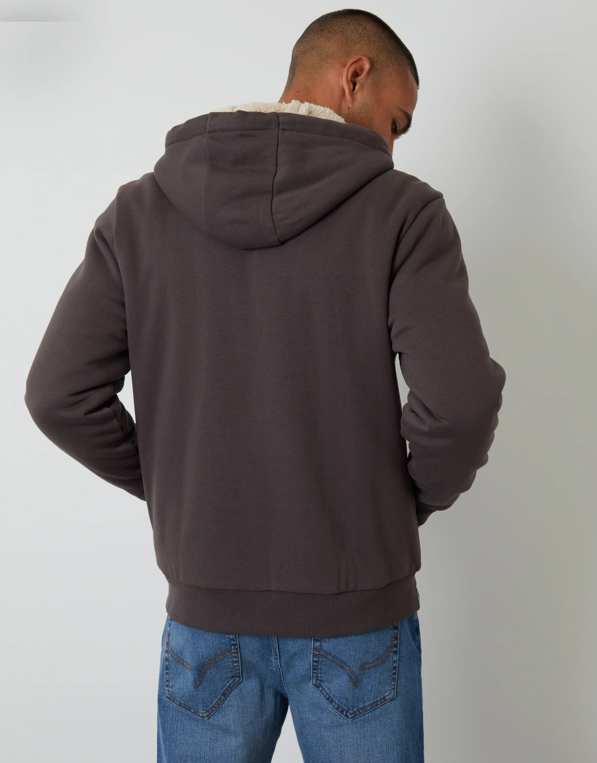 Borg Lined Zip-Through Hoodie in Slate Grey - Image 2