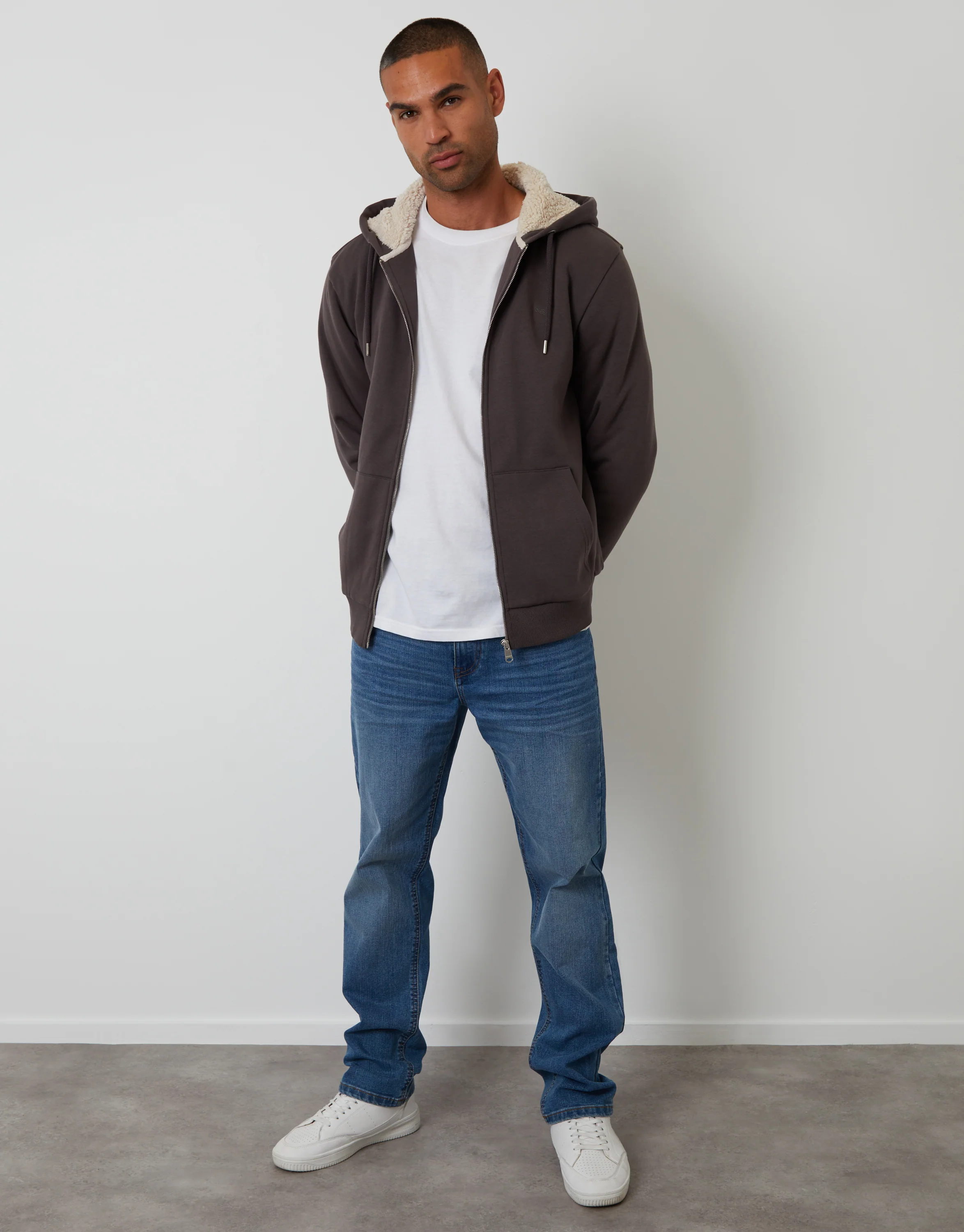 Borg Lined Zip-Through Hoodie in Slate Grey - Image 3