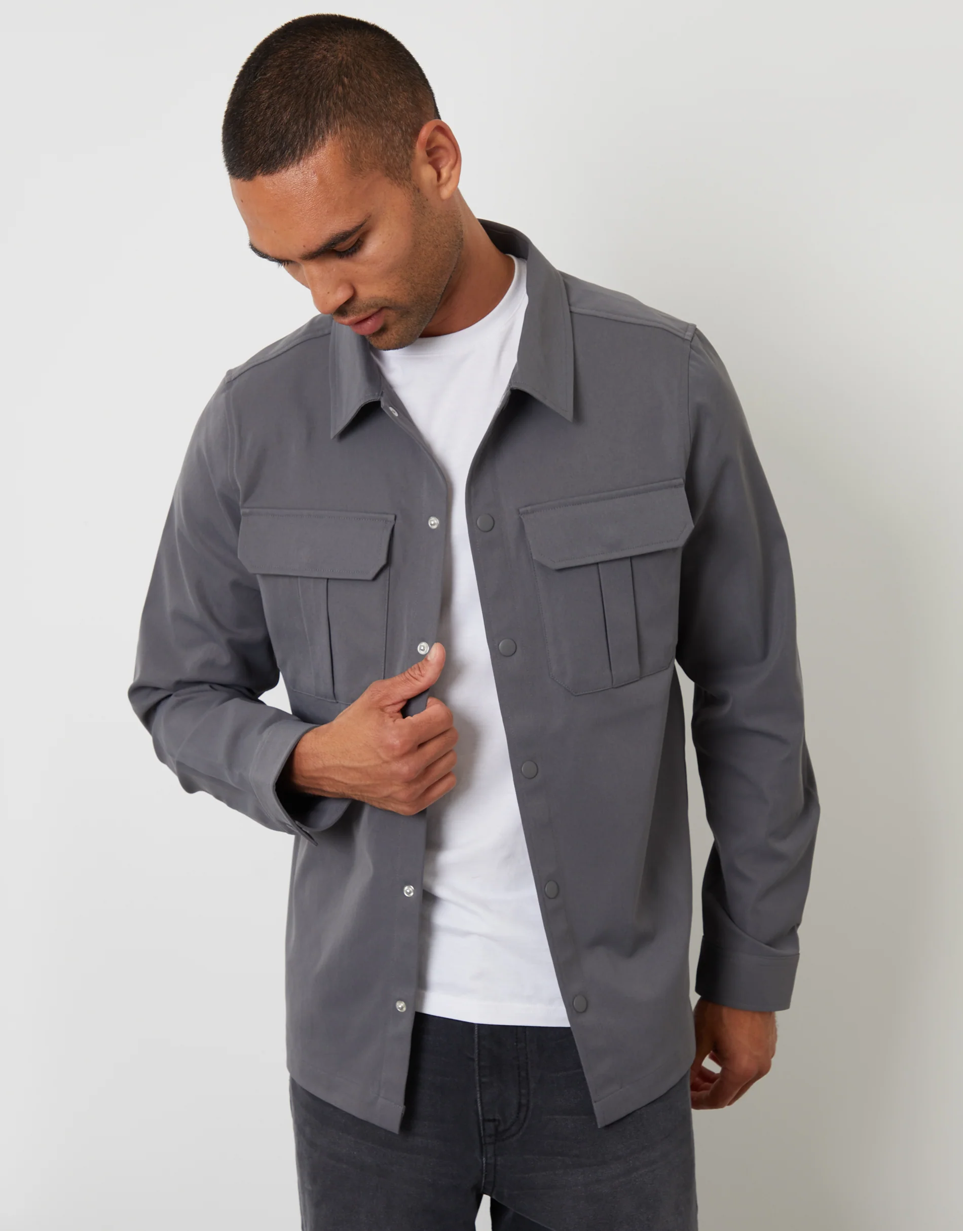 Cargo Pocket Shacket in Slate Grey