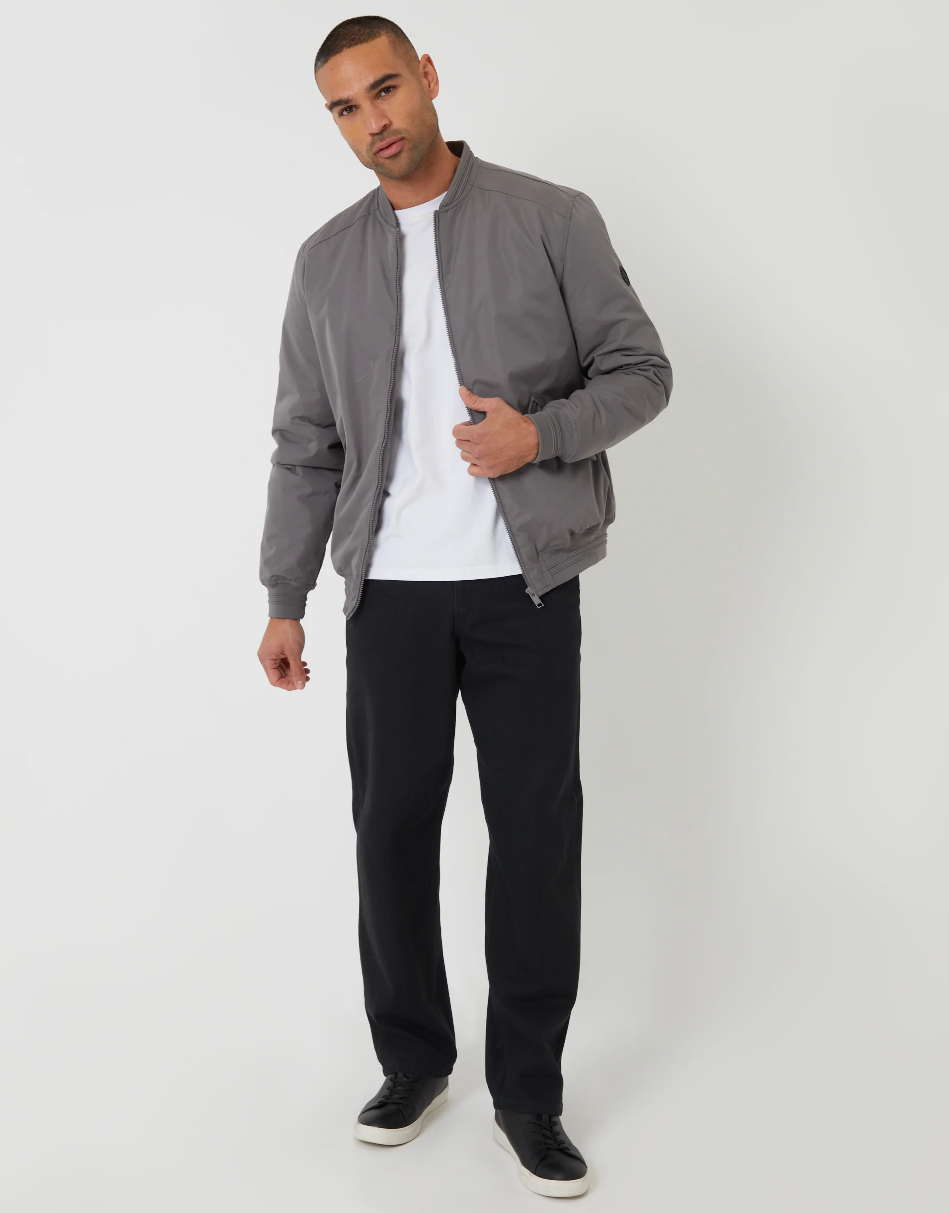 Padded Bomber Jacket in Slate Grey - Image 3