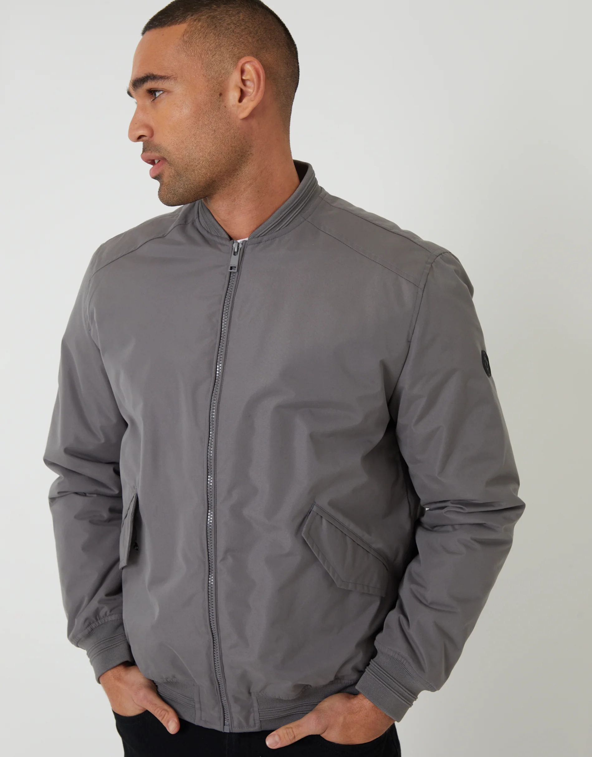 Padded Bomber Jacket in Slate Grey - Image 5