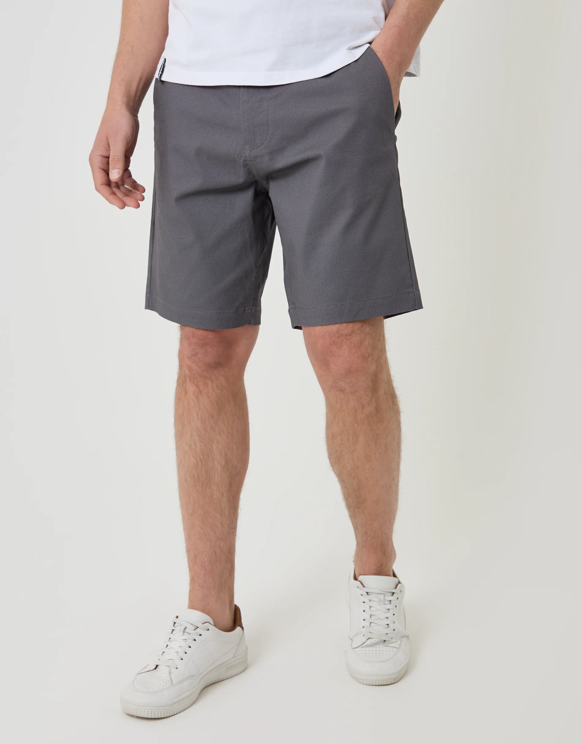Regular Fit Patterned Stretch Chino Shorts with Belt in Slate Grey - Image 2