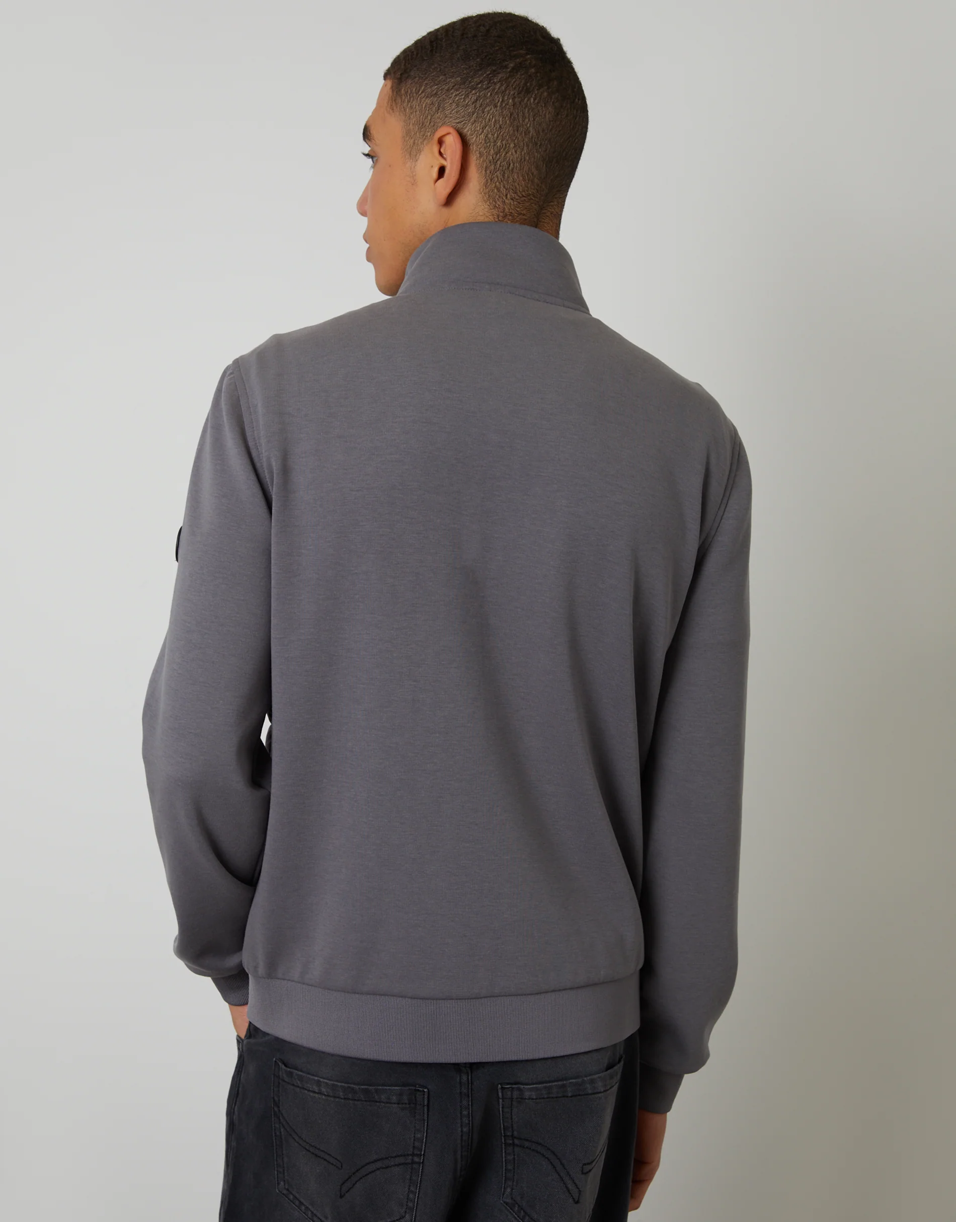 Quilted Hybrid Funnel Neck Jacket in Slate Grey - Image 2