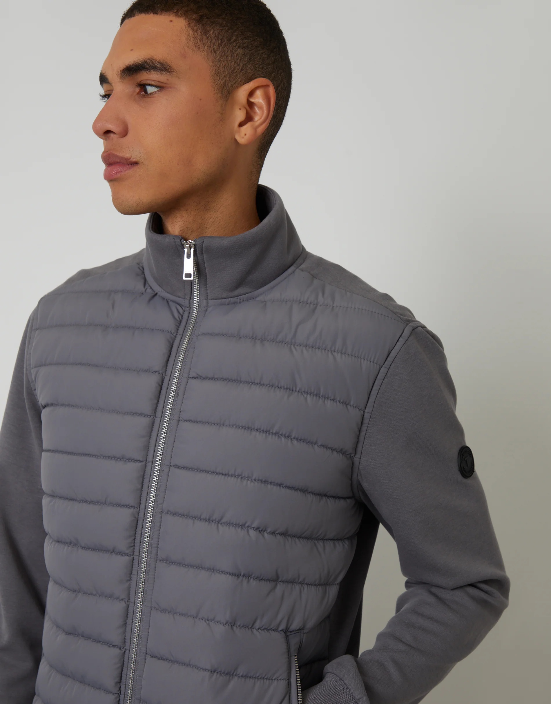 Quilted Hybrid Funnel Neck Jacket in Slate Grey - Image 4
