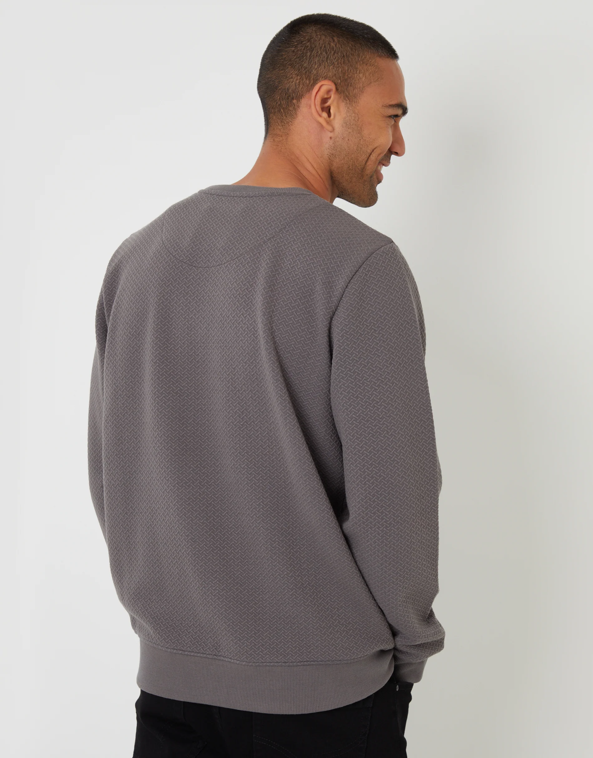 Relaxed Fit Rib Textured Crew Neck Sweatshirt in Slate Grey - Image 2