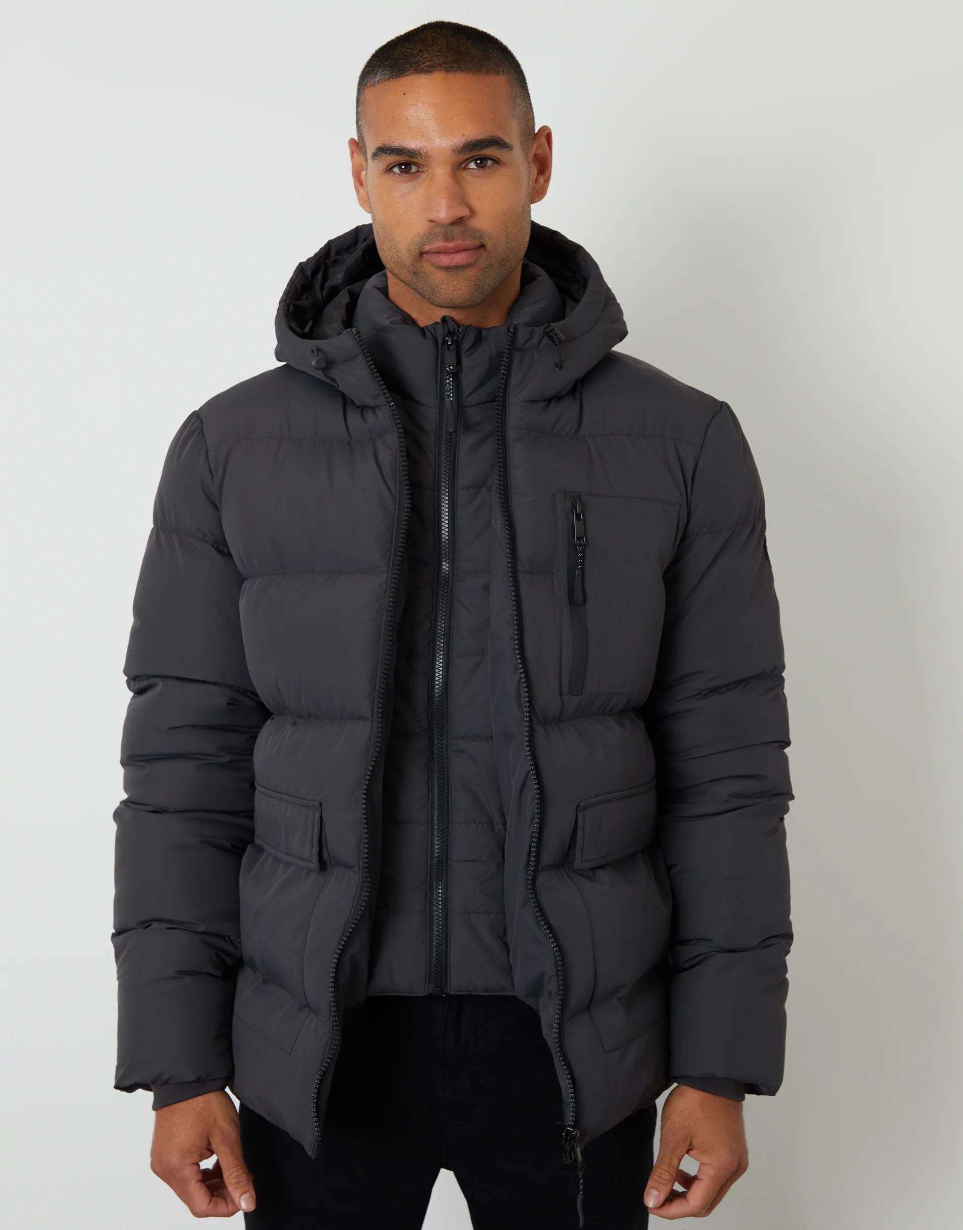 Showerproof Double Layer Puffer Jacket in Slate Grey