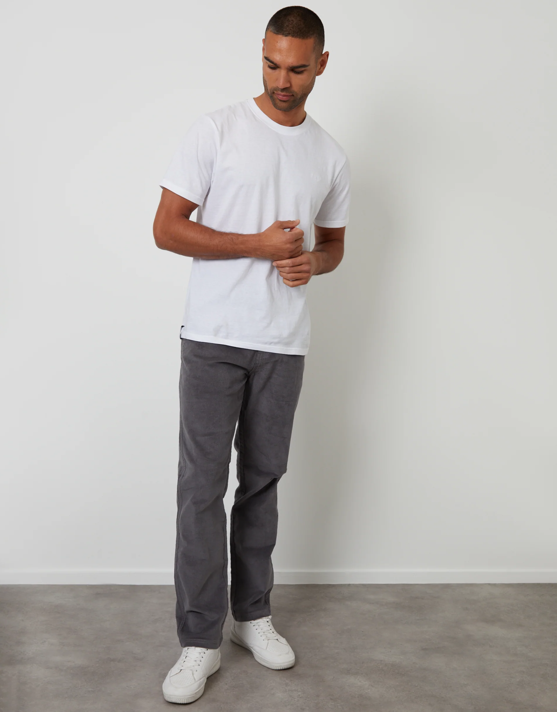 Straight Leg Stretch Corduroy Trousers in Slate Grey
