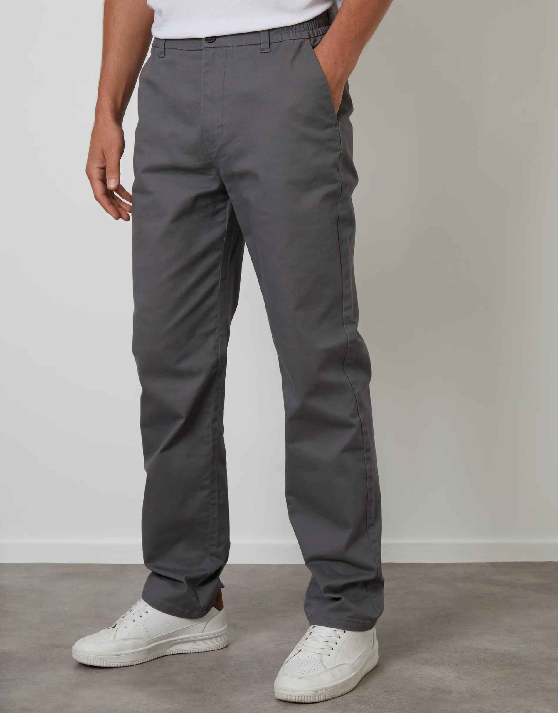 Straight Leg Stretch Waist Chino Trousers in Slate Grey - Image 2