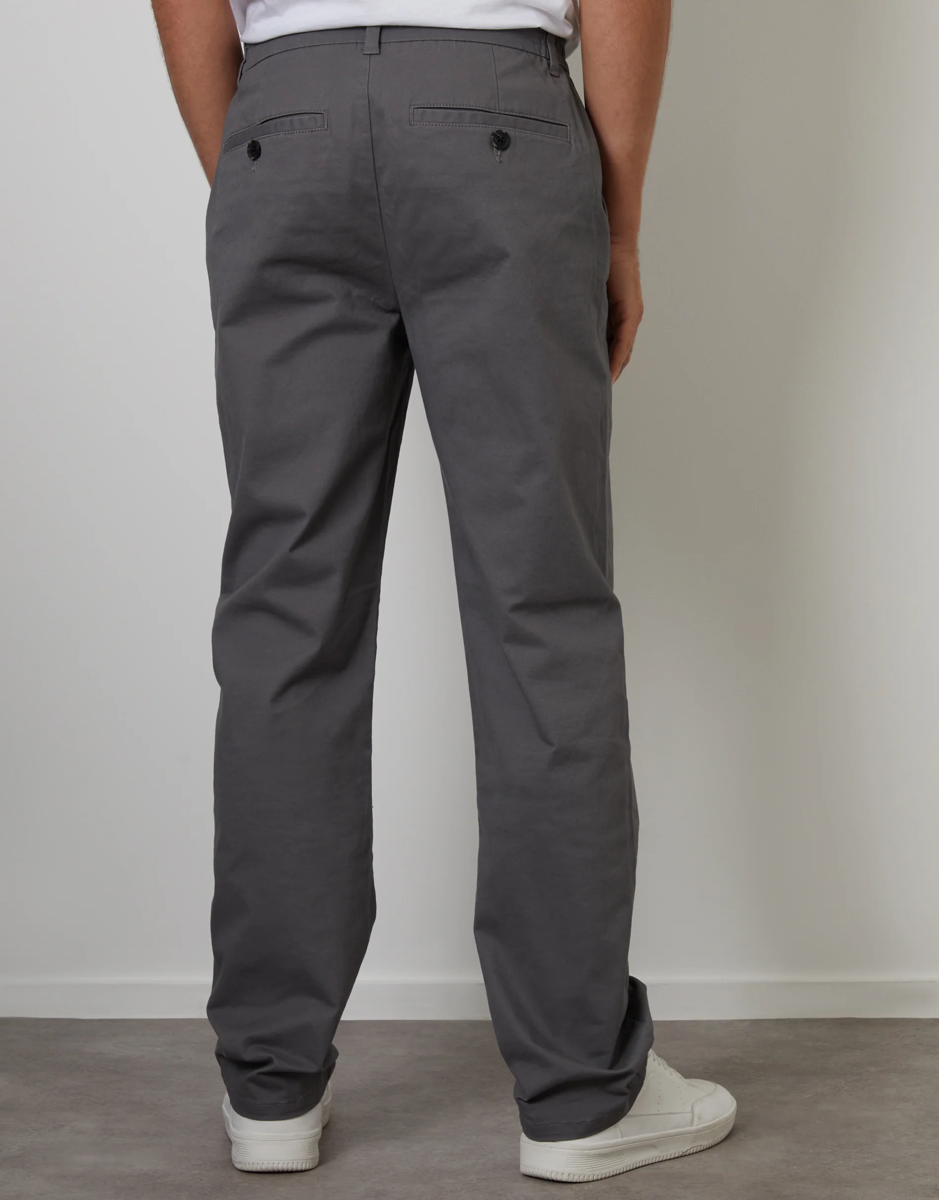 Straight Leg Stretch Waist Chino Trousers in Slate Grey - Image 3