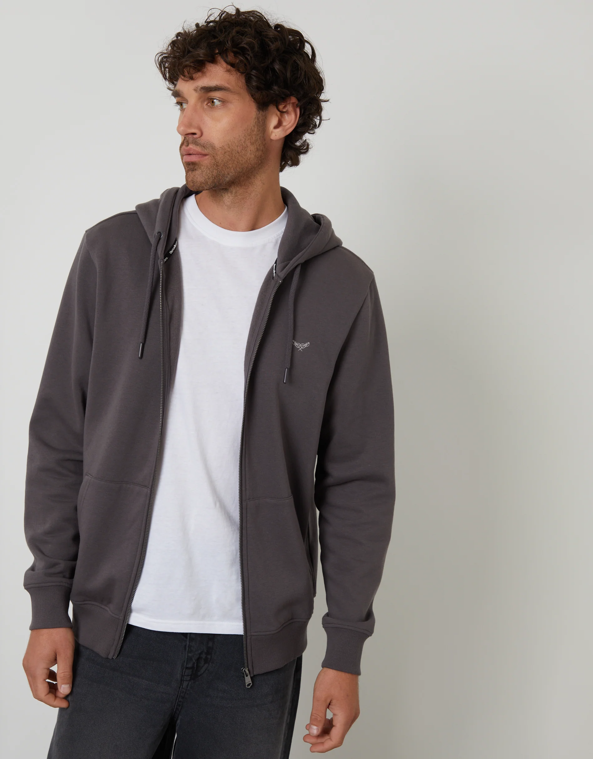 Zip-Through Hoodie in Slate Grey