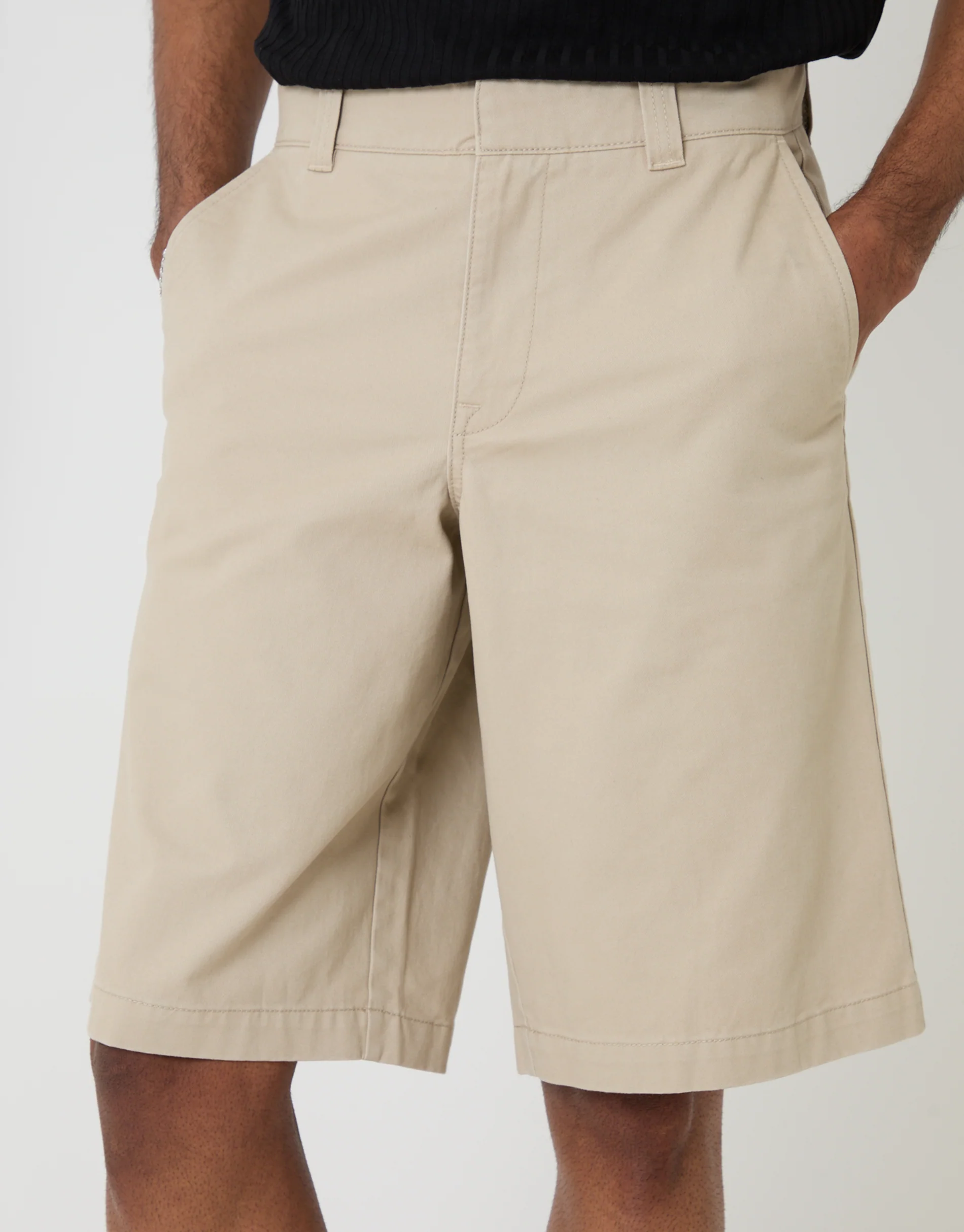 Baggy Fit Cotton Chino Shorts in Stone - Image 4