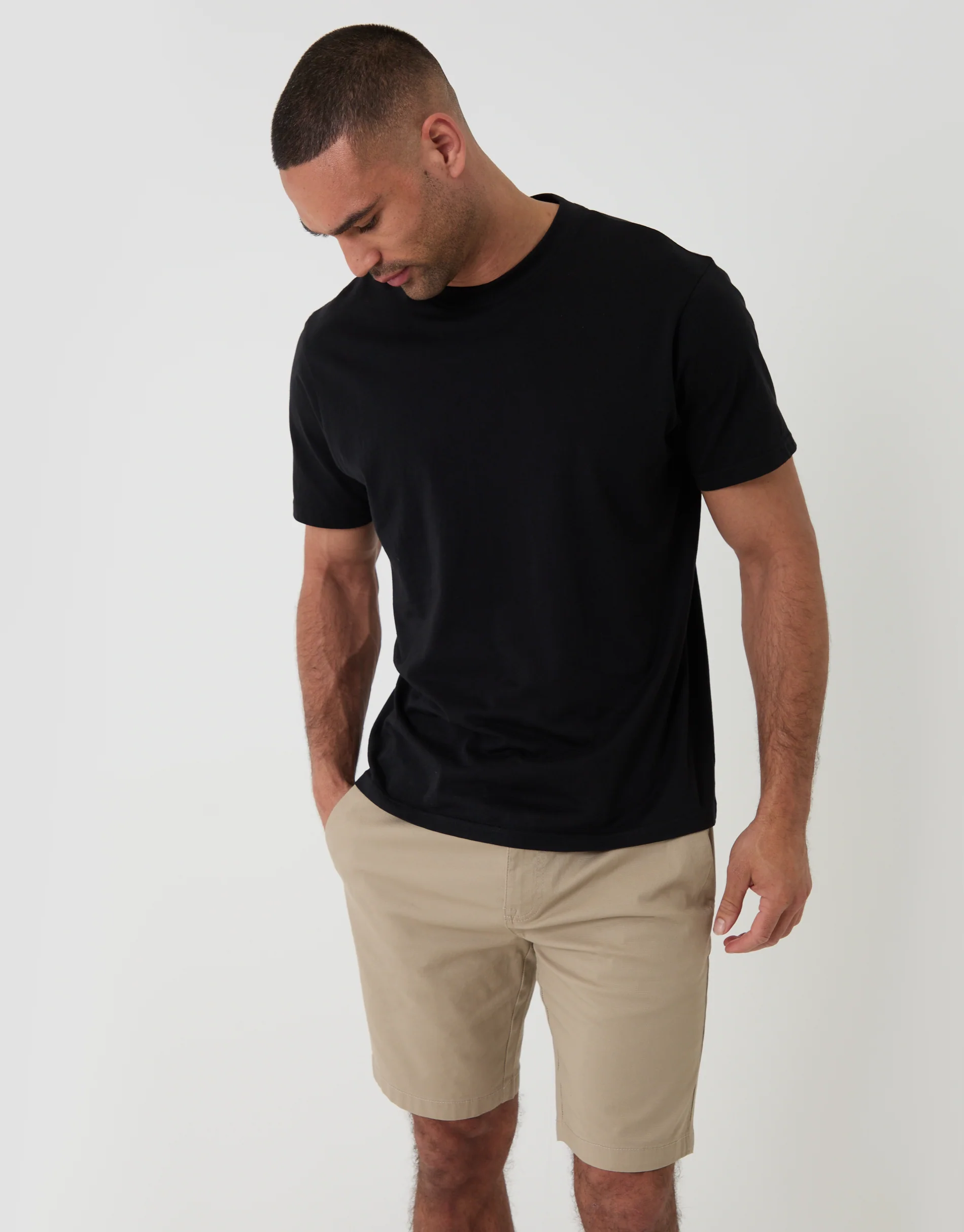 Regular Fit Elasticated Waist Stretch Chino Shorts in Stone