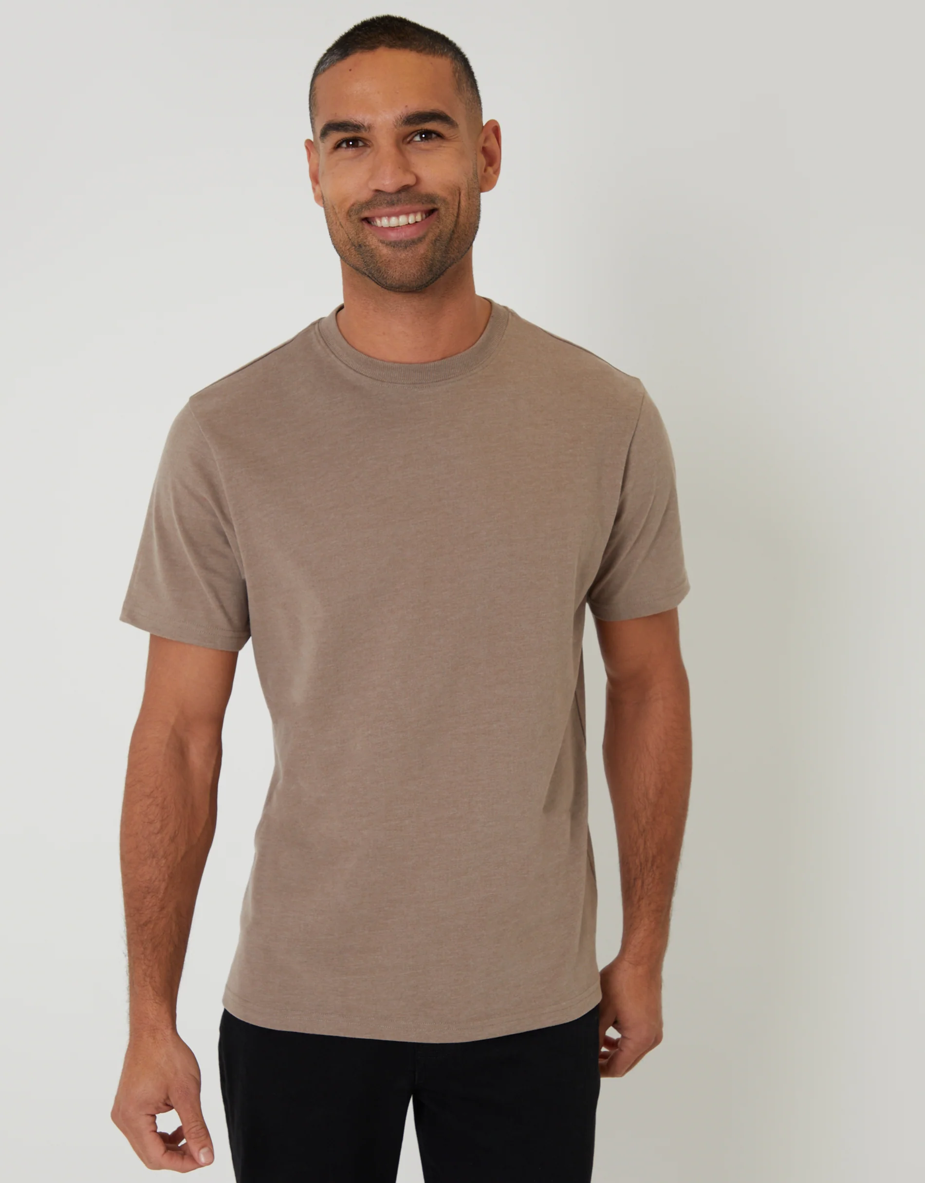 Peached Crew Neck T-Shirt in Stone Marl