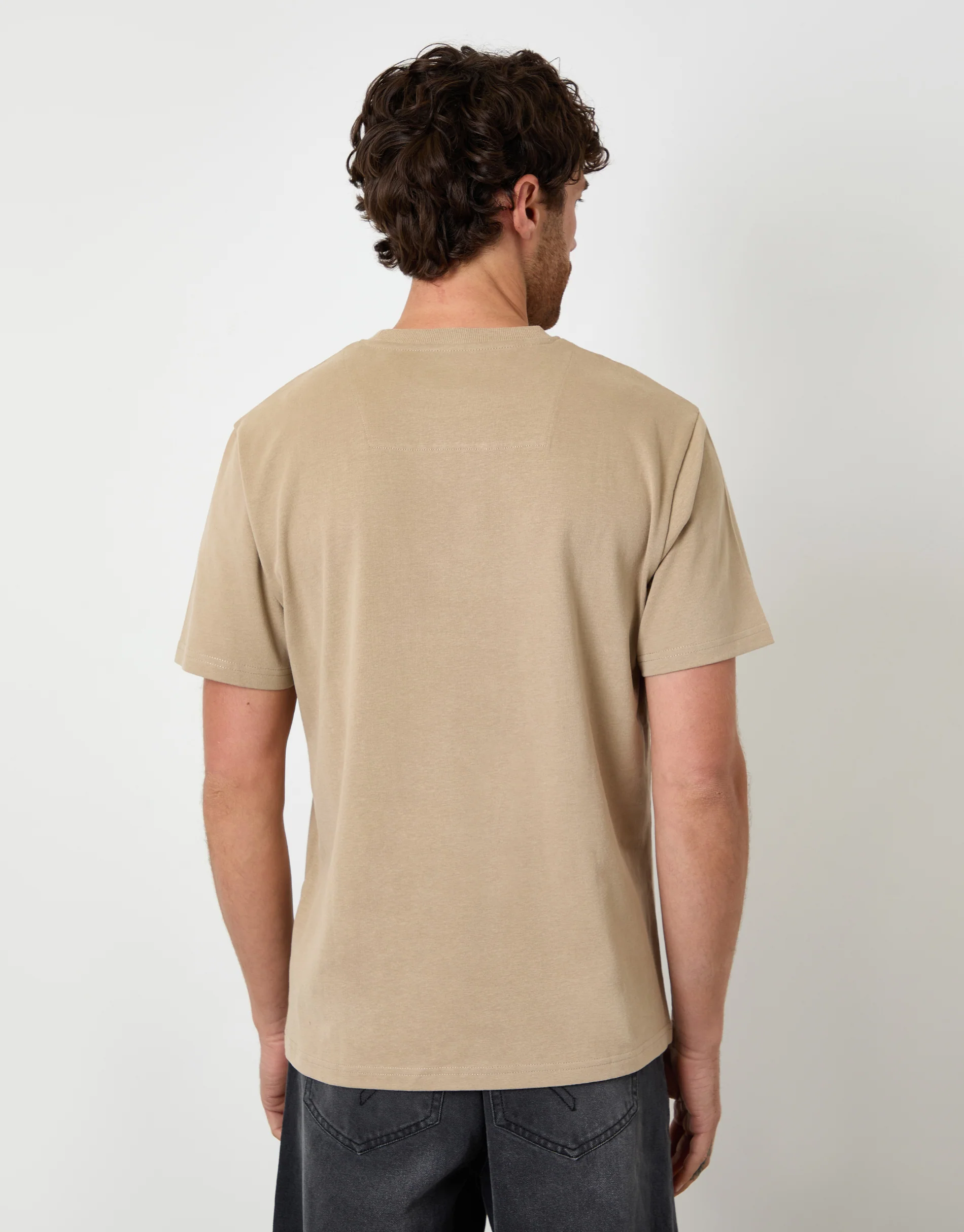 Peached Cotton Crew Neck T-Shirt in Stone - Image 2
