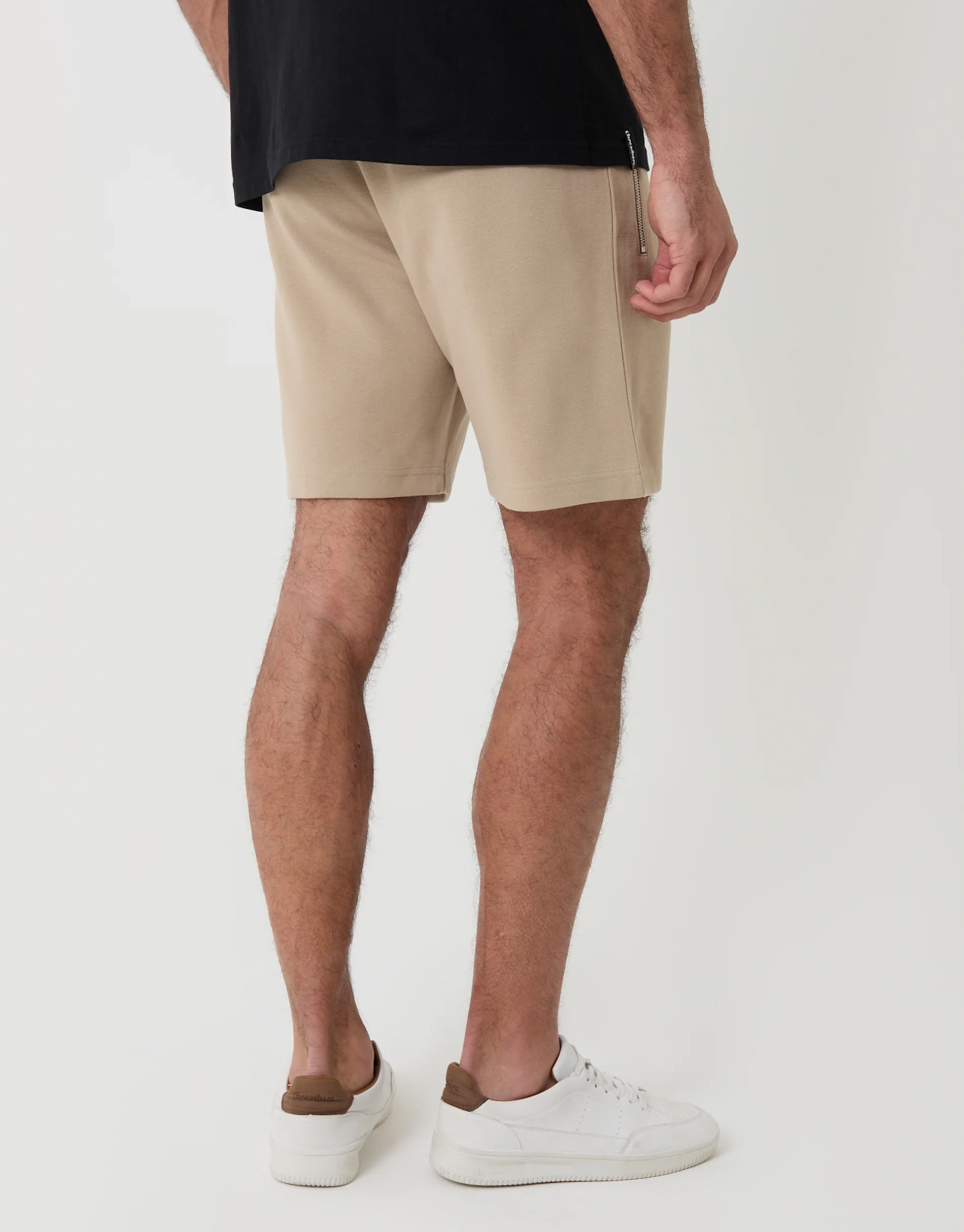 Pique Pleated Sweat Shorts in Stone - Image 3