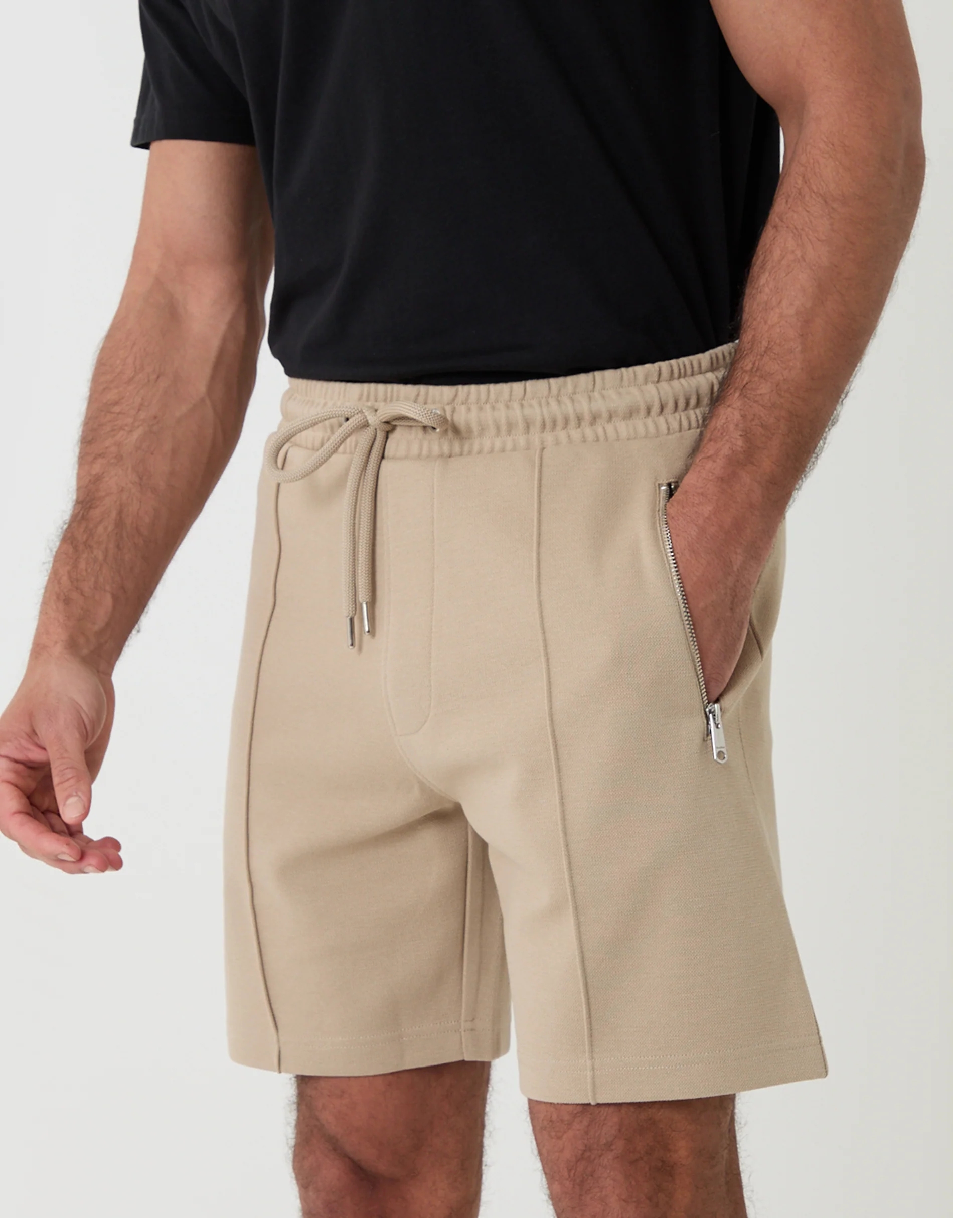 Pique Pleated Sweat Shorts in Stone - Image 4