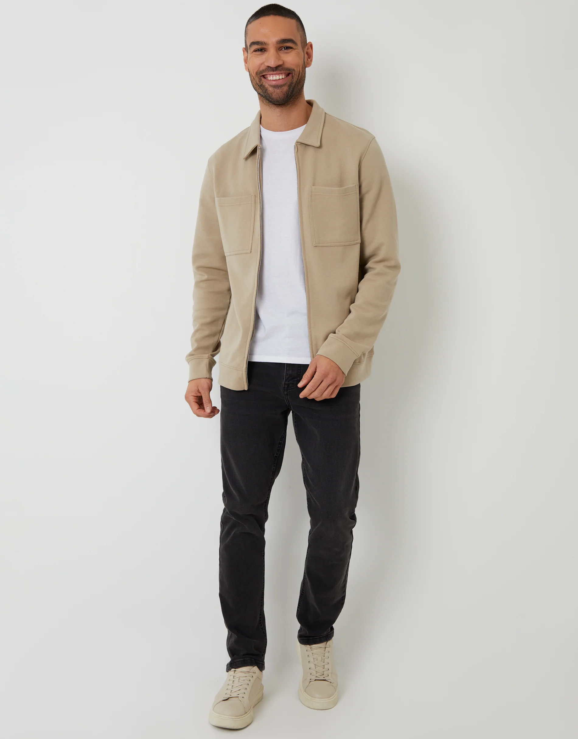 Pique Zip Through Shacket in Stone - Image 3