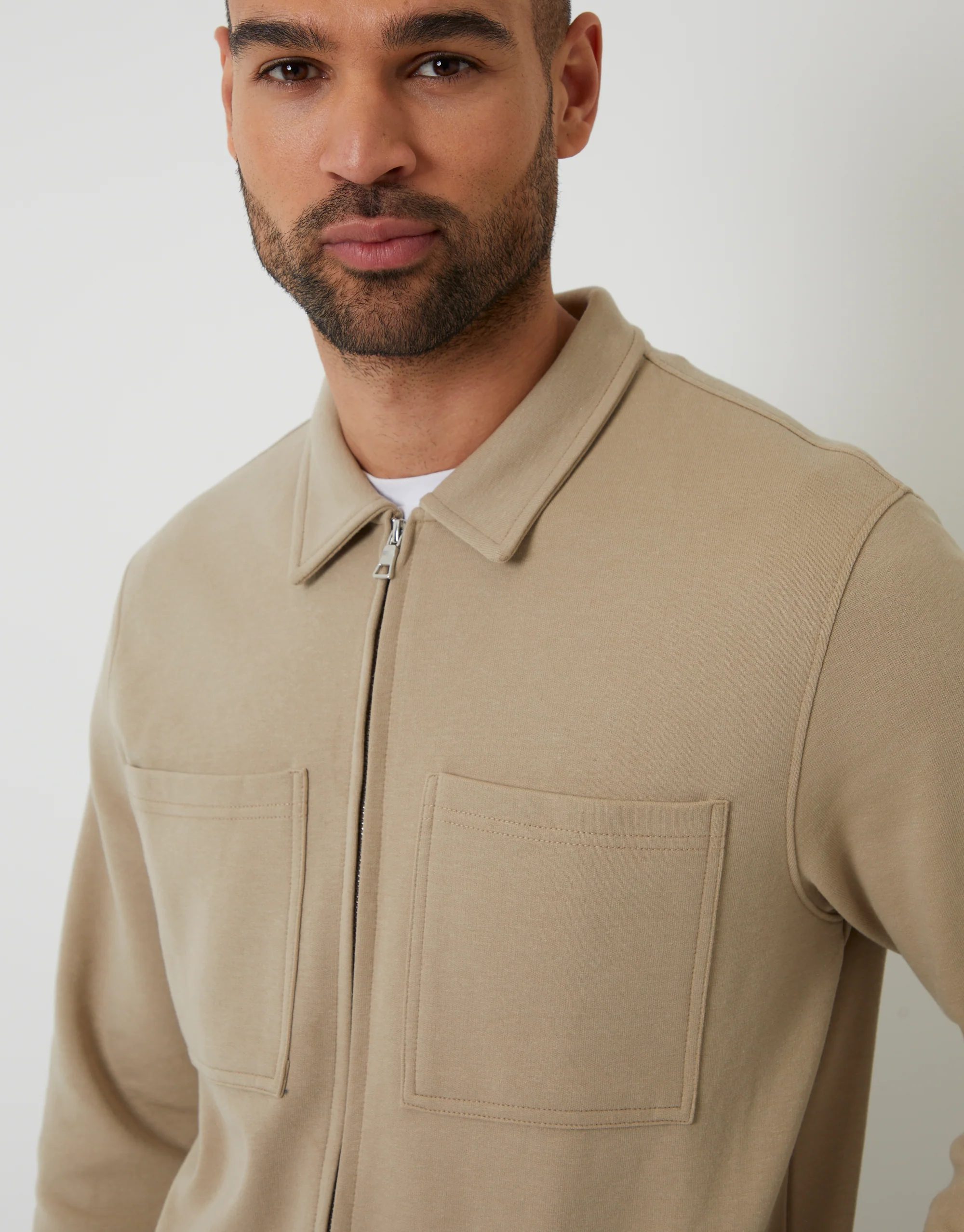 Pique Zip Through Shacket in Stone - Image 4