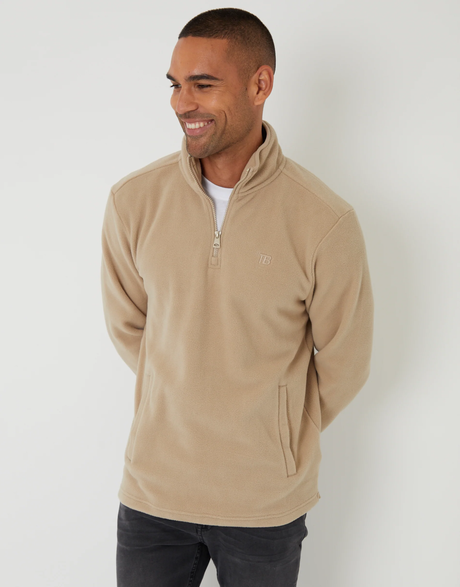 Quarter Zip Microfleece Sweatshirt in Stone