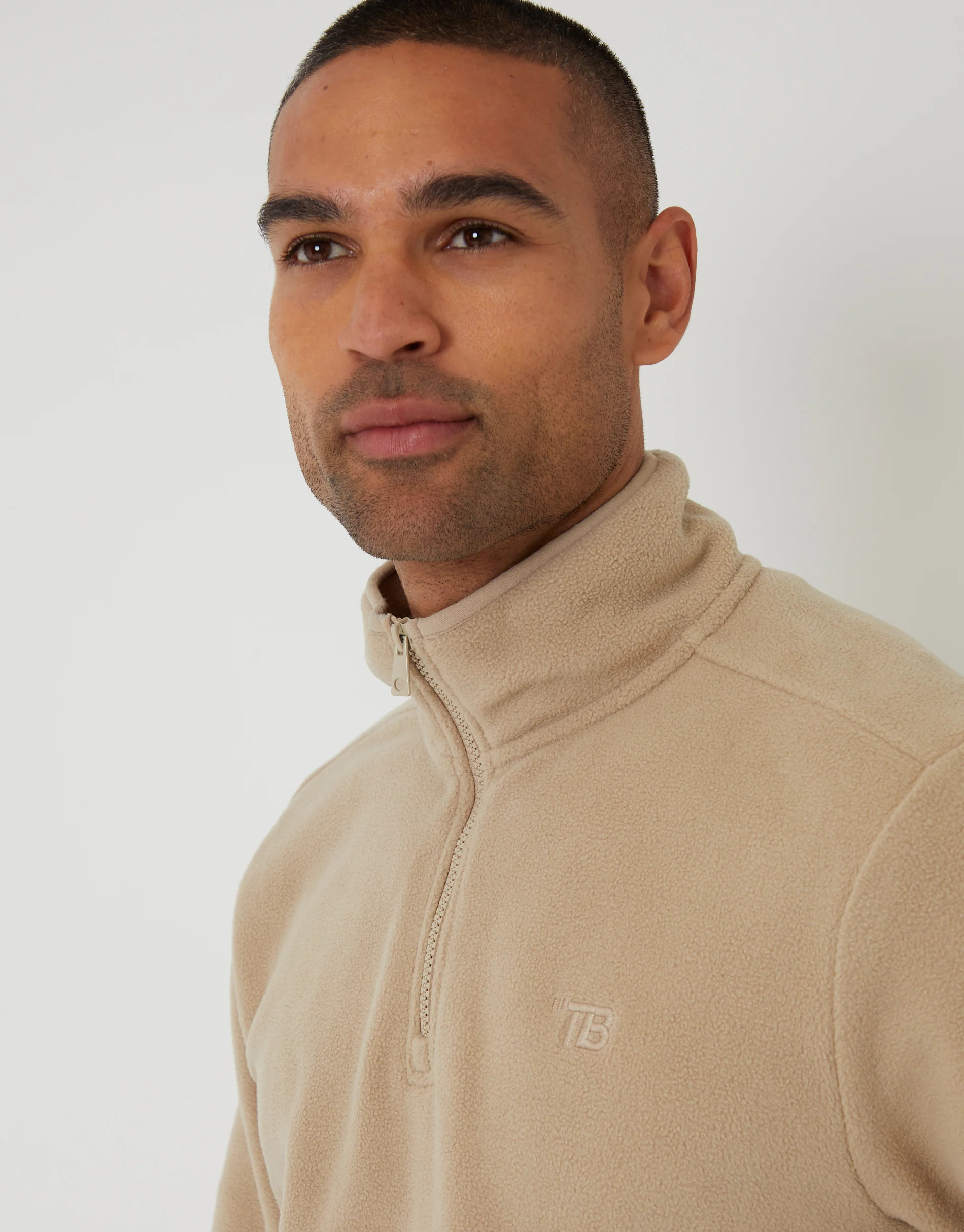 Quarter Zip Microfleece Sweatshirt in Stone - Image 4