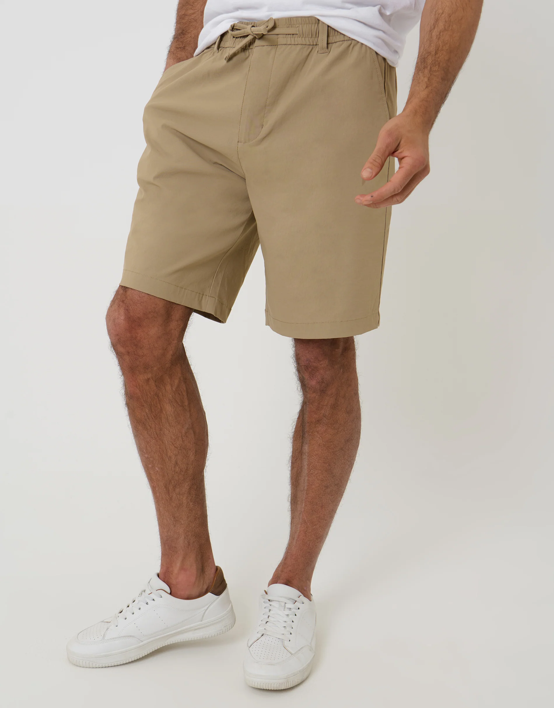 Regular Fit Elasticated Waist Stretch Chino Shorts in Stone