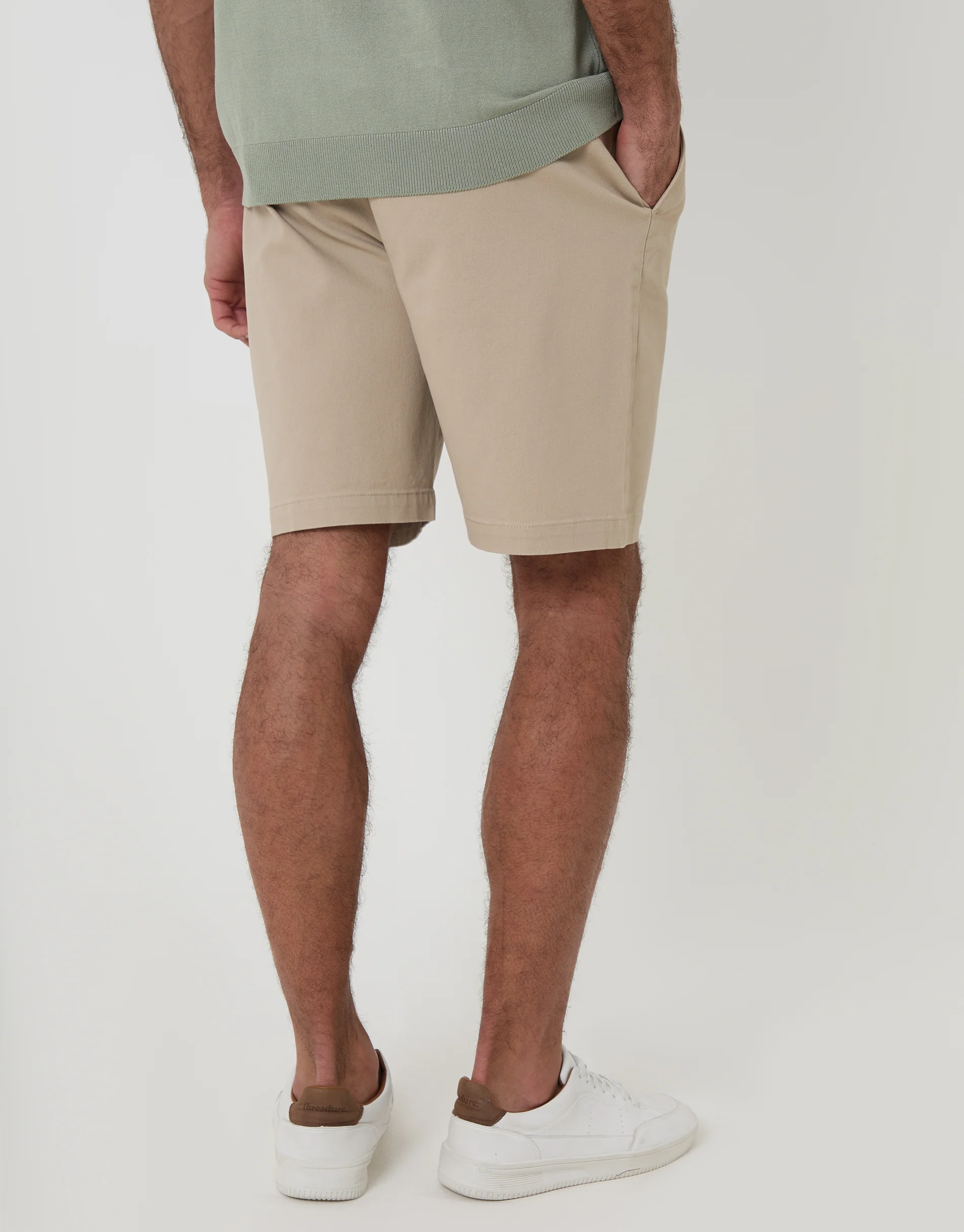 Regular Fit Stretch 3 Pocket Chino Shorts in Stone - Image 2