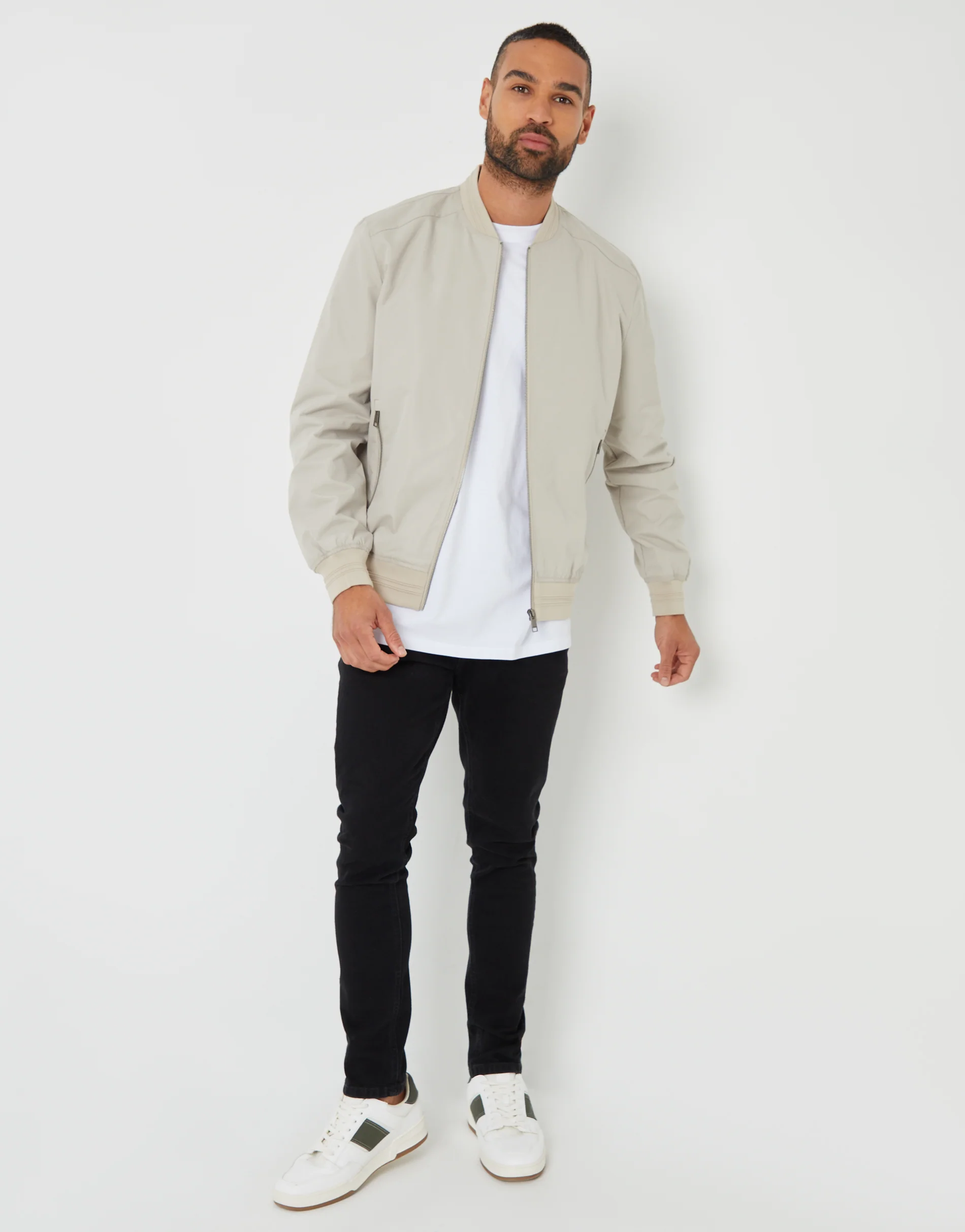 Showerproof Classic Bomber Jacket in Stone - Image 3