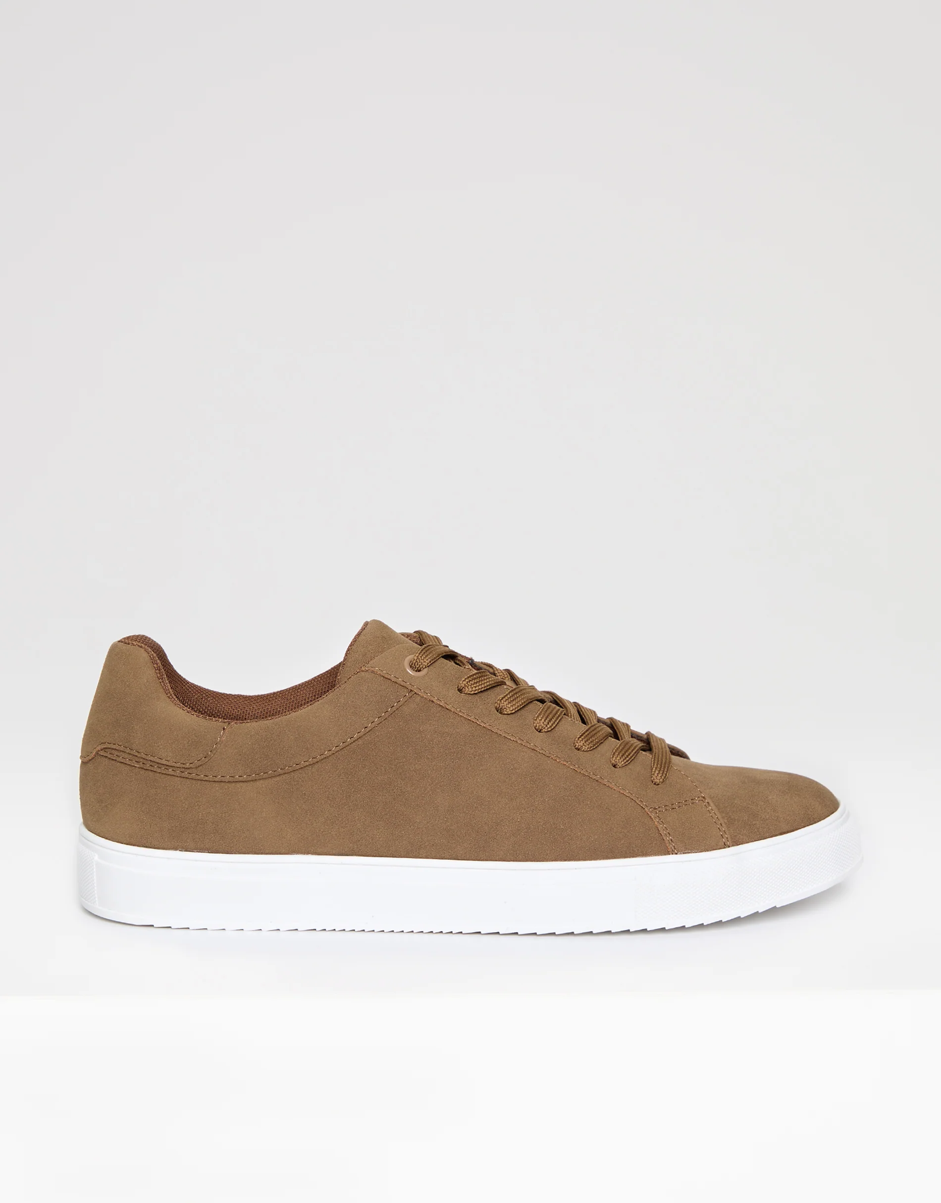 Faux Suede Court Trainers in Tan Brown - Image 2